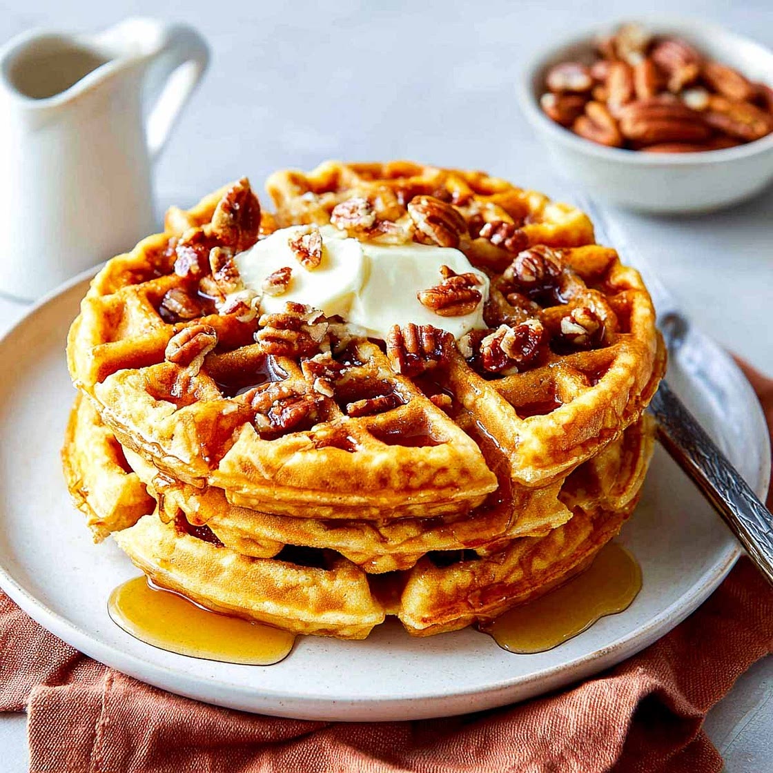 Cottage Cheese Waffles with Maple Drizzle