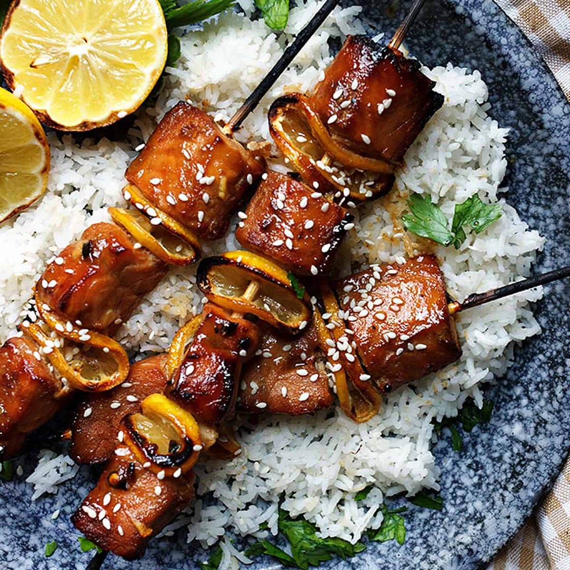 Grilled Sesame Soy Salmon Skewers