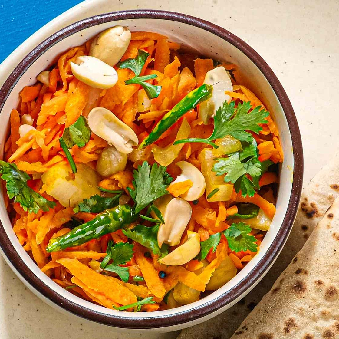 Gajarachi Koshimbir (Carrot Salad with Mustard Seeds and Curry Leaves)