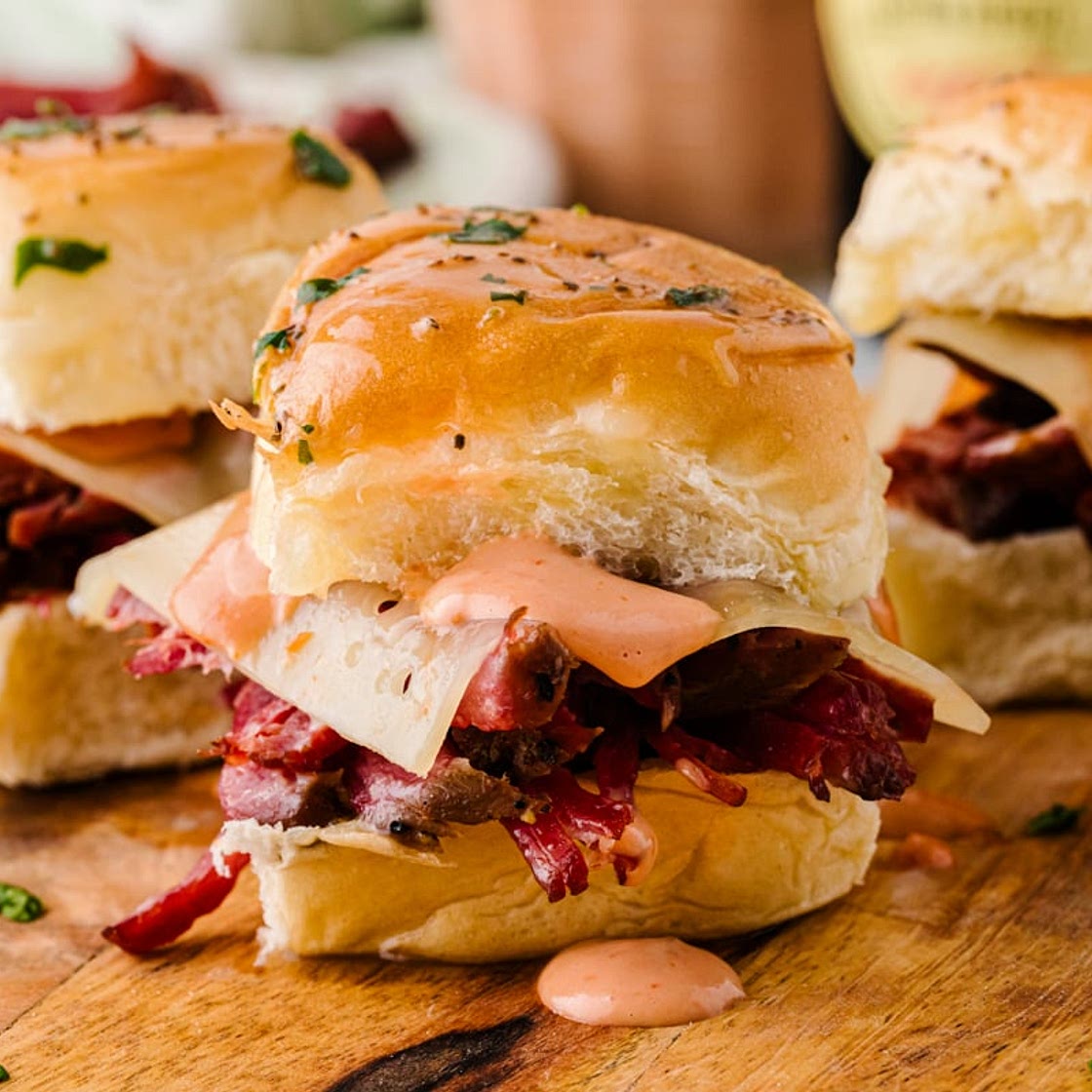 Slow Cooker Corned Beef Reuben Sliders