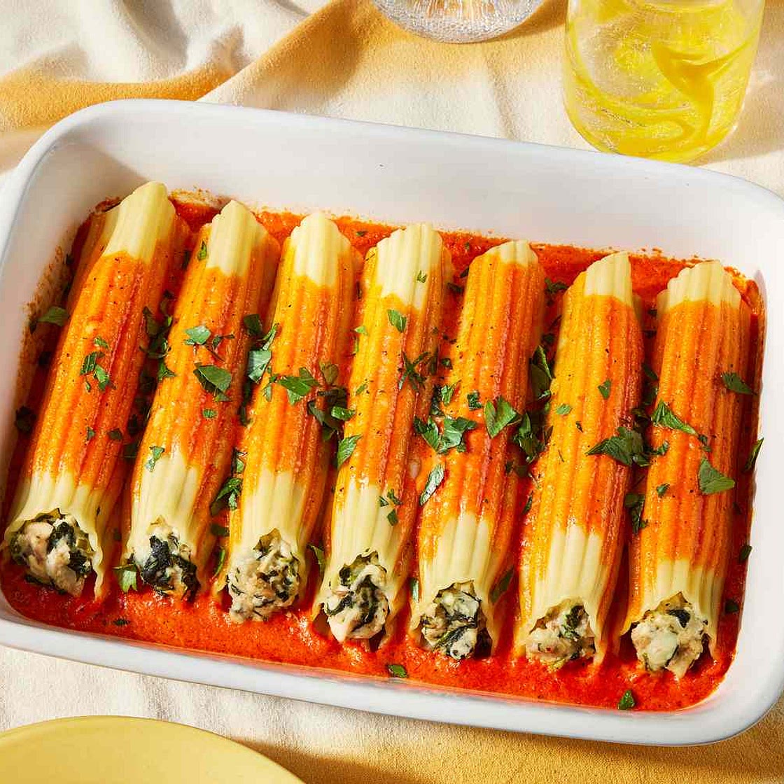 Chicken Cannelloni With Roasted Red Bell Pepper Sauce