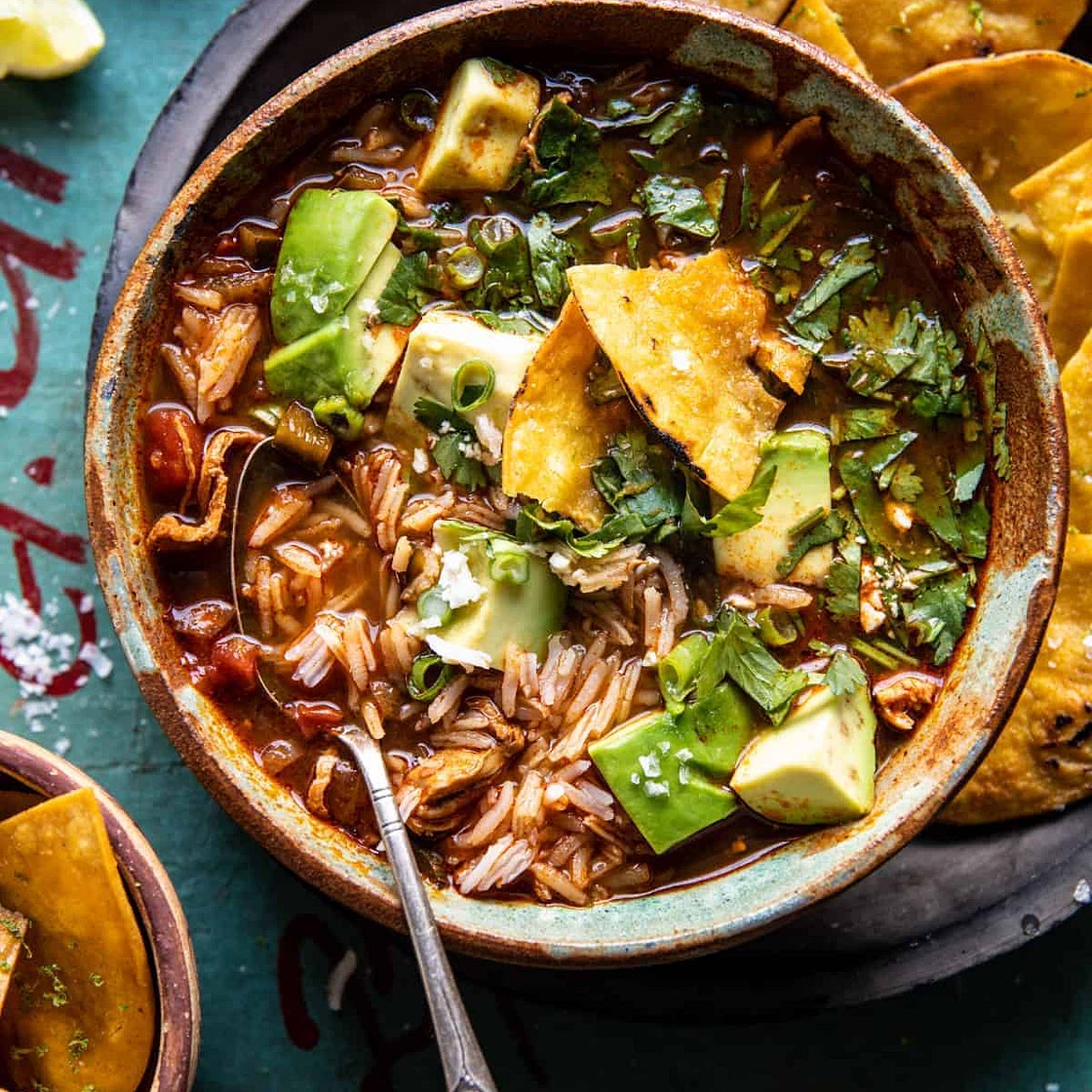 Slow Cooker Chipotle Chicken and Avocado Rice Soup