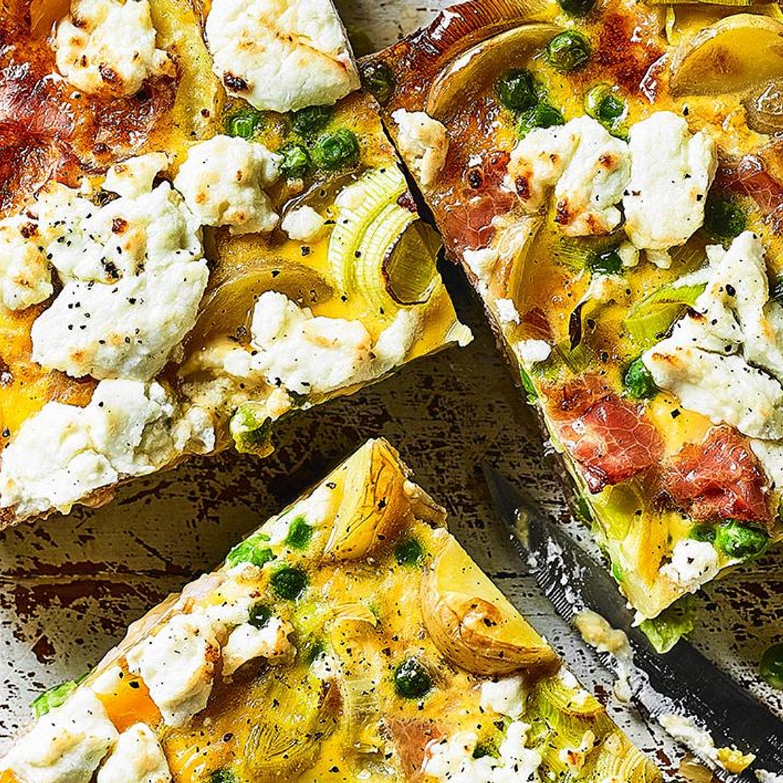 Pea, ham and goats' cheese tortilla