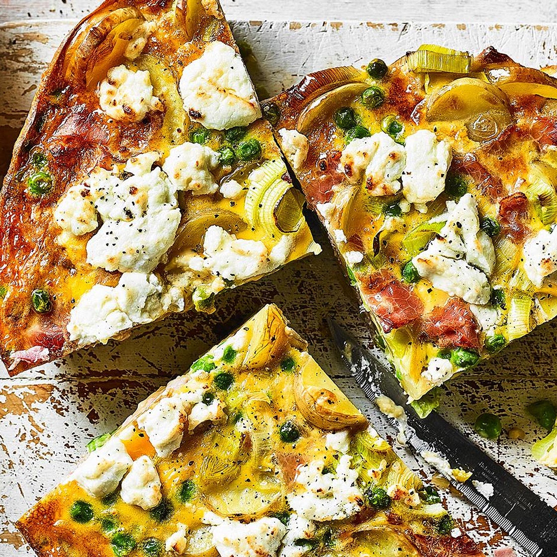 Pea, ham and goats' cheese tortilla