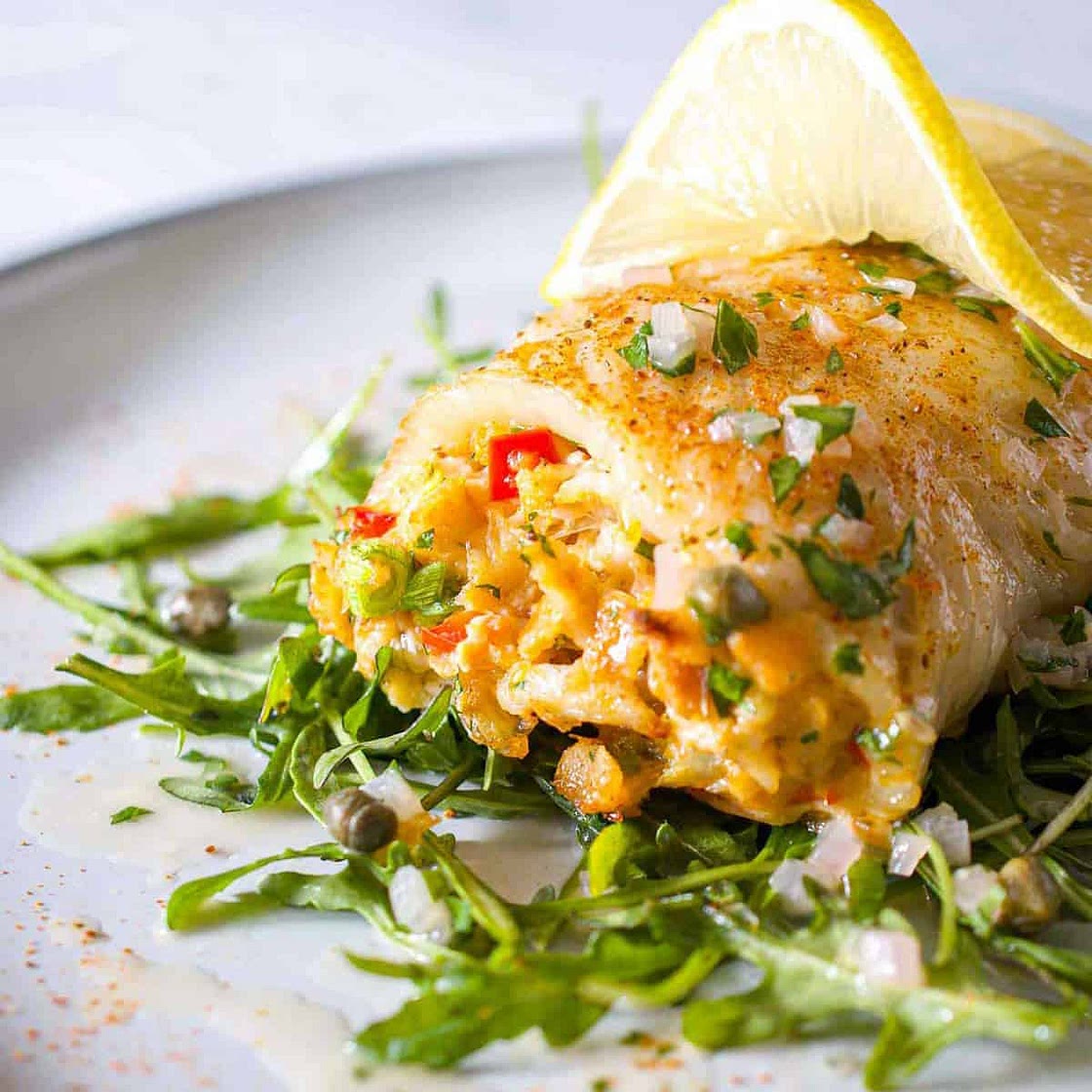Crab Stuffed Flounder Recipe with Lemon Caper Sauce