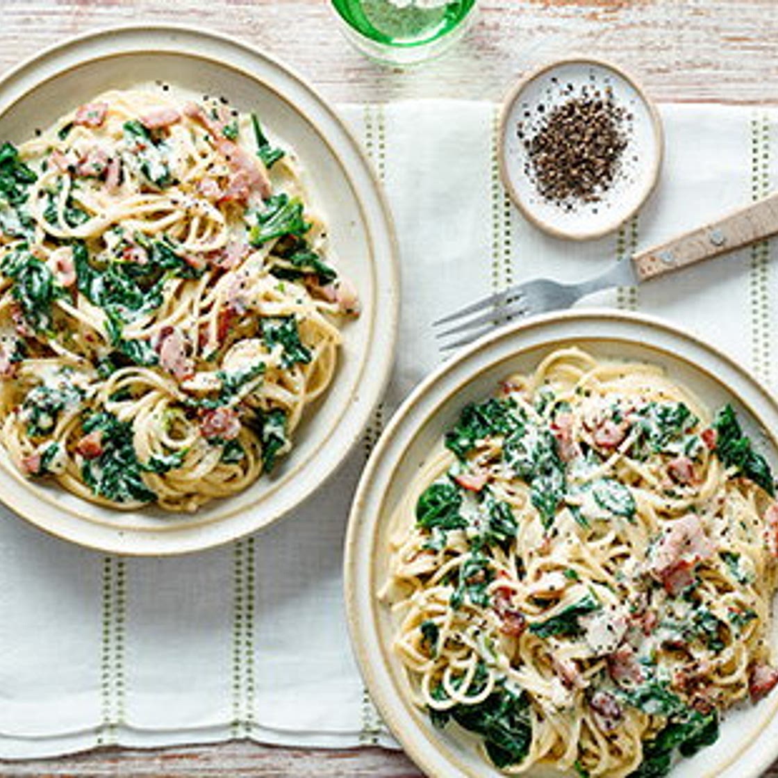 Bacon and spinach spaghetti