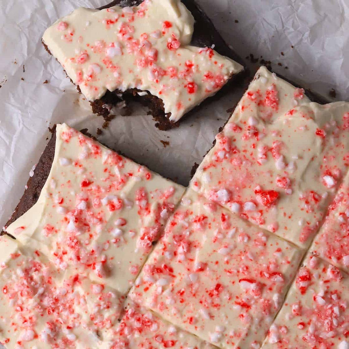 Low Carb Candy Cane Chocolate Cake Squares