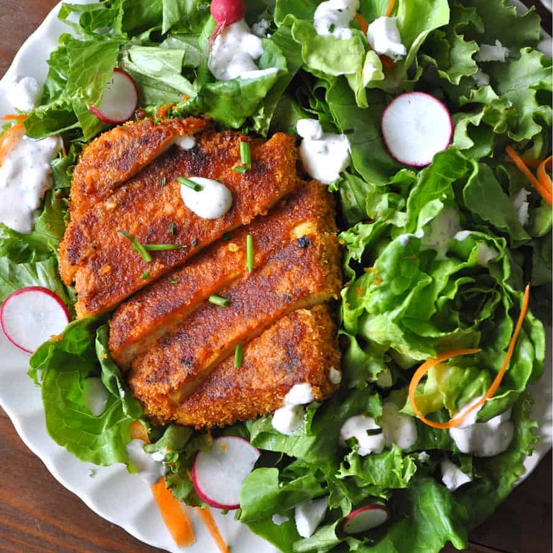 Vegan Crispy Buffalo Tofu Salad