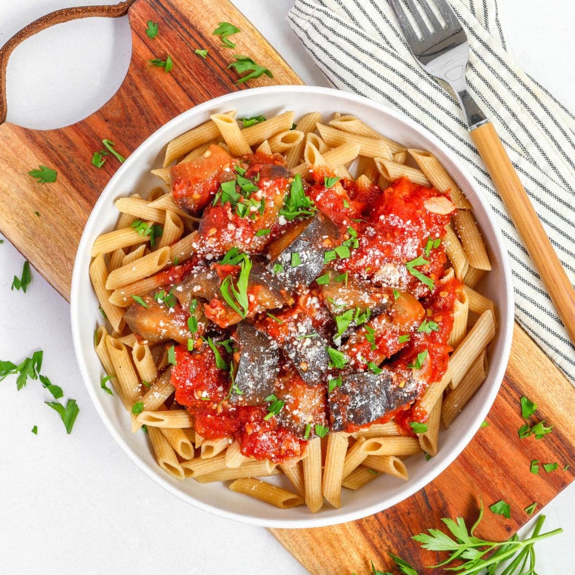Spicy Eggplant Penne with Garlic and Tomatoes