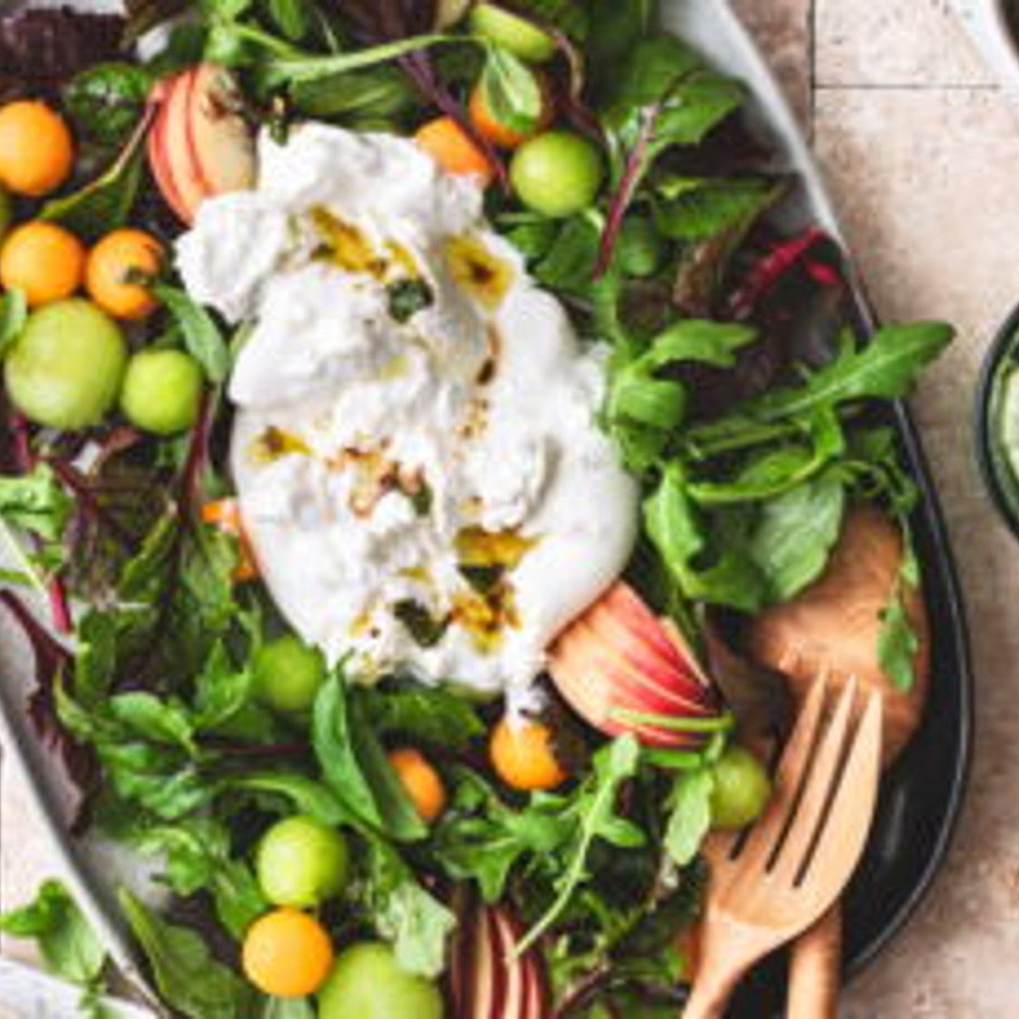 Salade de burrata, nectarine et melon