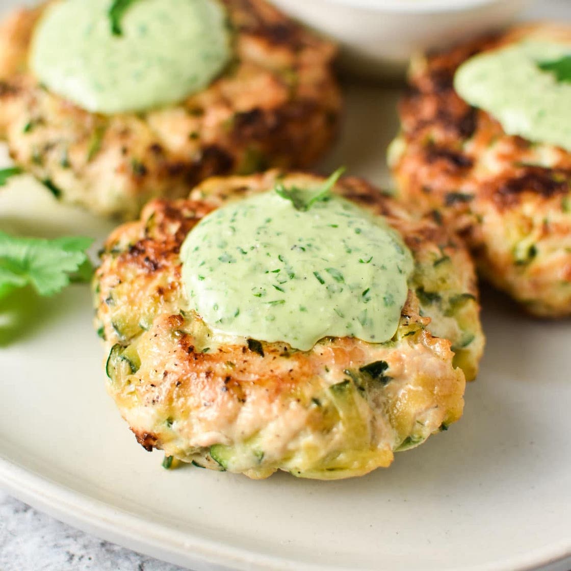 Chicken Zucchini Poppers with Creamy Cilantro Sauce