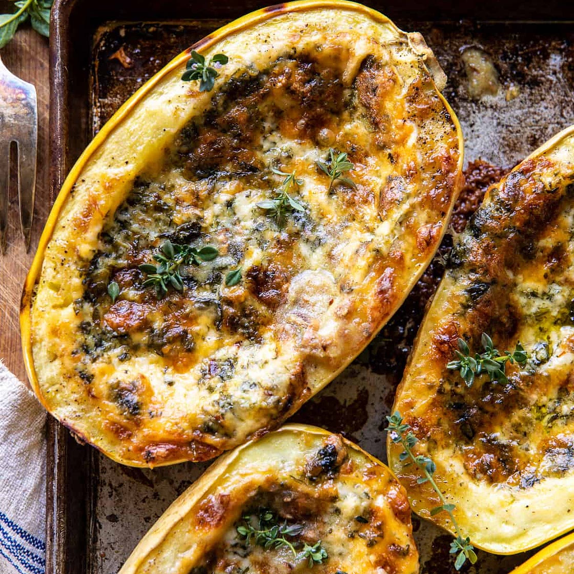 4 Cheese Roasted Garlic Alfredo Stuffed Spaghetti Squash