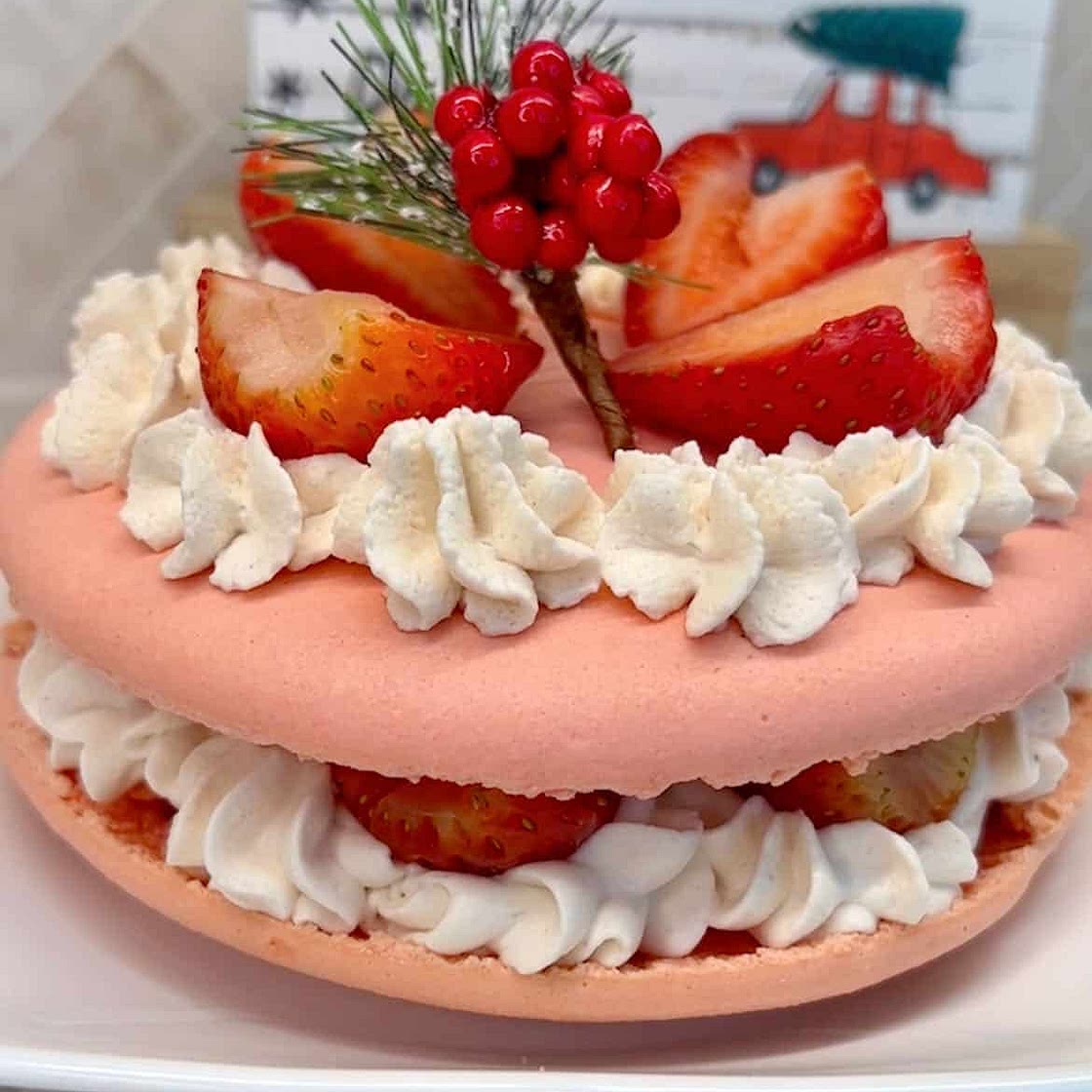 Giant Strawberry Macaron Cake
