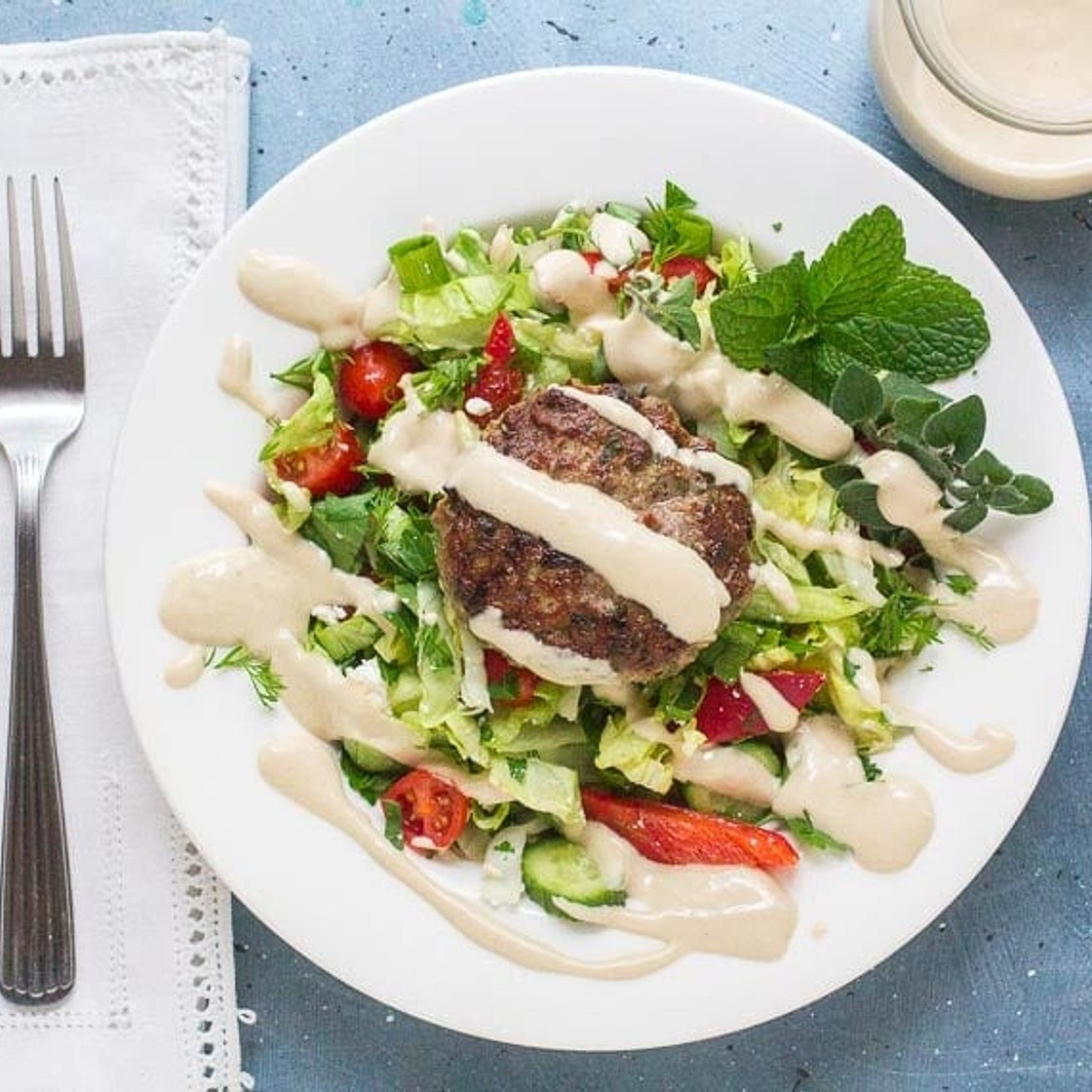 Low FODMAP Lamb Burgers with Tahini Sauce