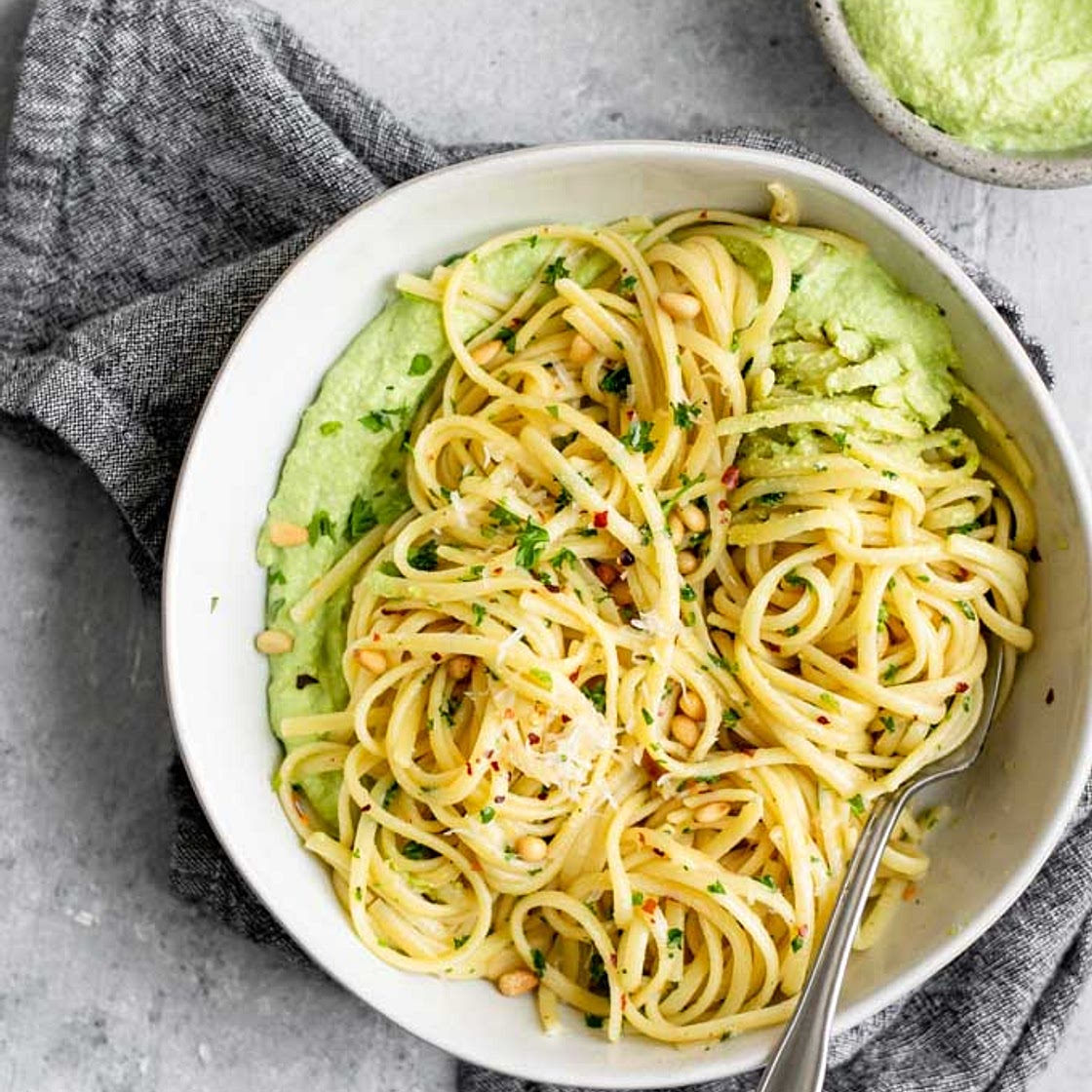 Garlic Linguine with Vegan Whipped Pea Ricotta