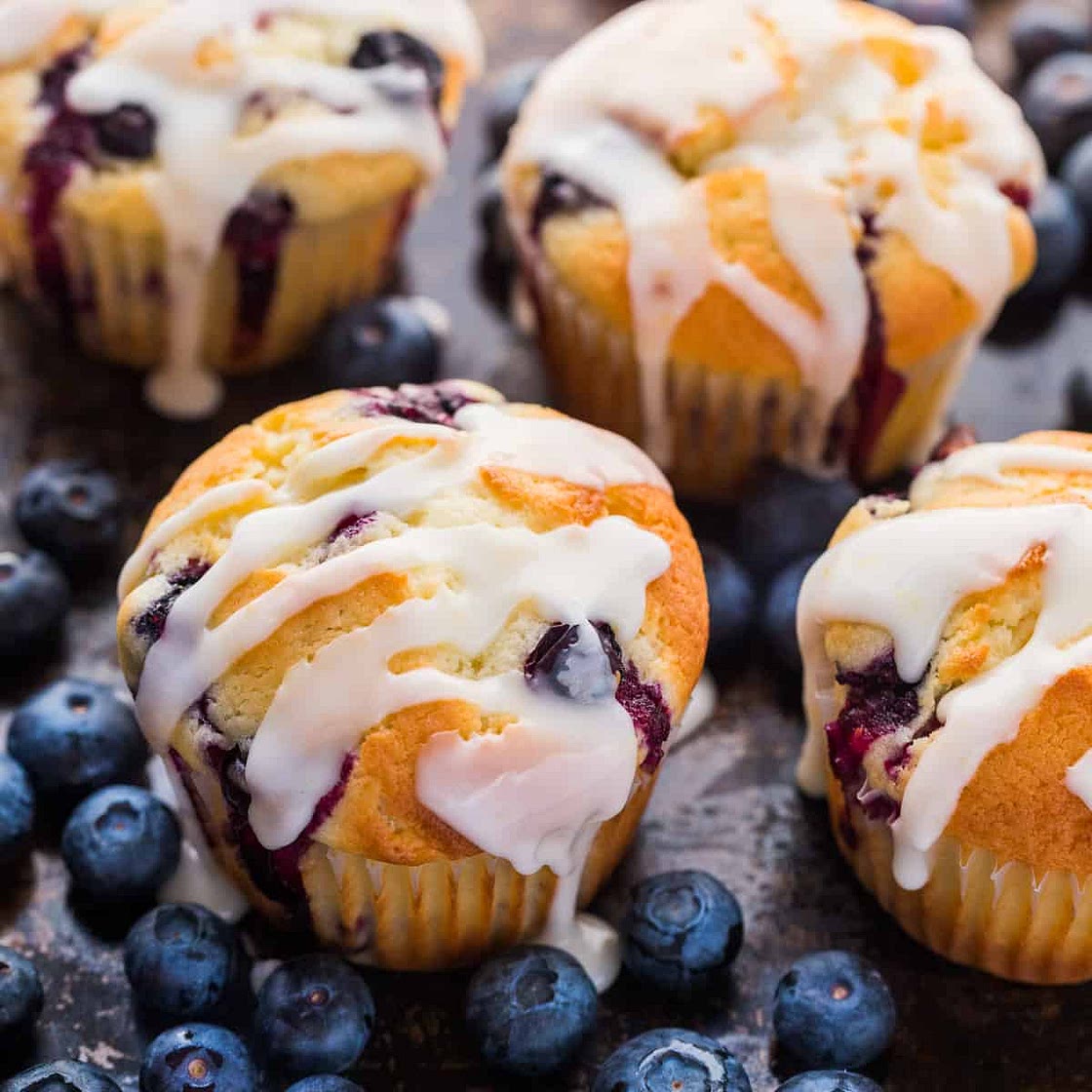 Blueberry Muffins Recipe with Lemon Glaze