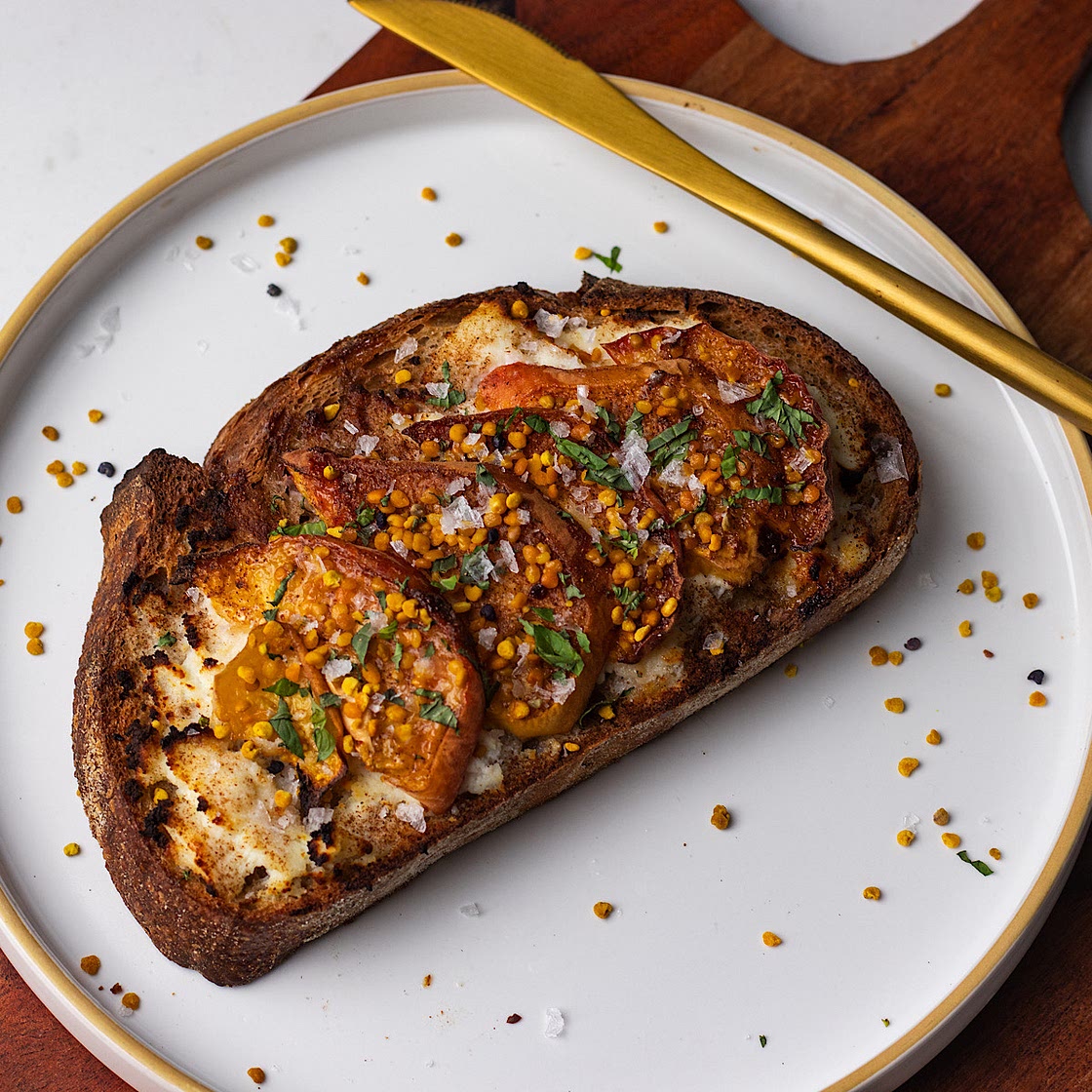 Air Fryer Peach Honey Ricotta Toast