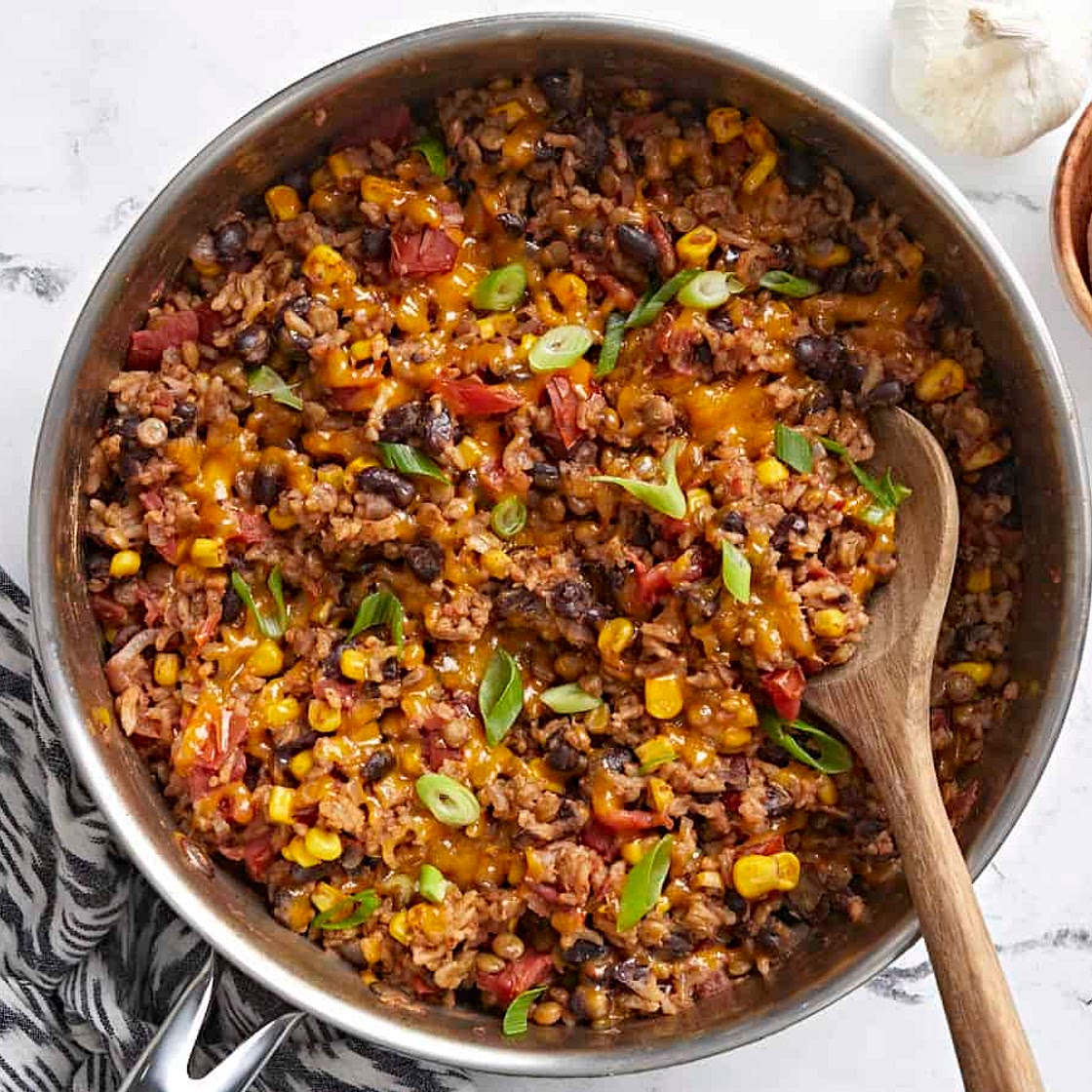 Southwest Lentils and Rice Skillet