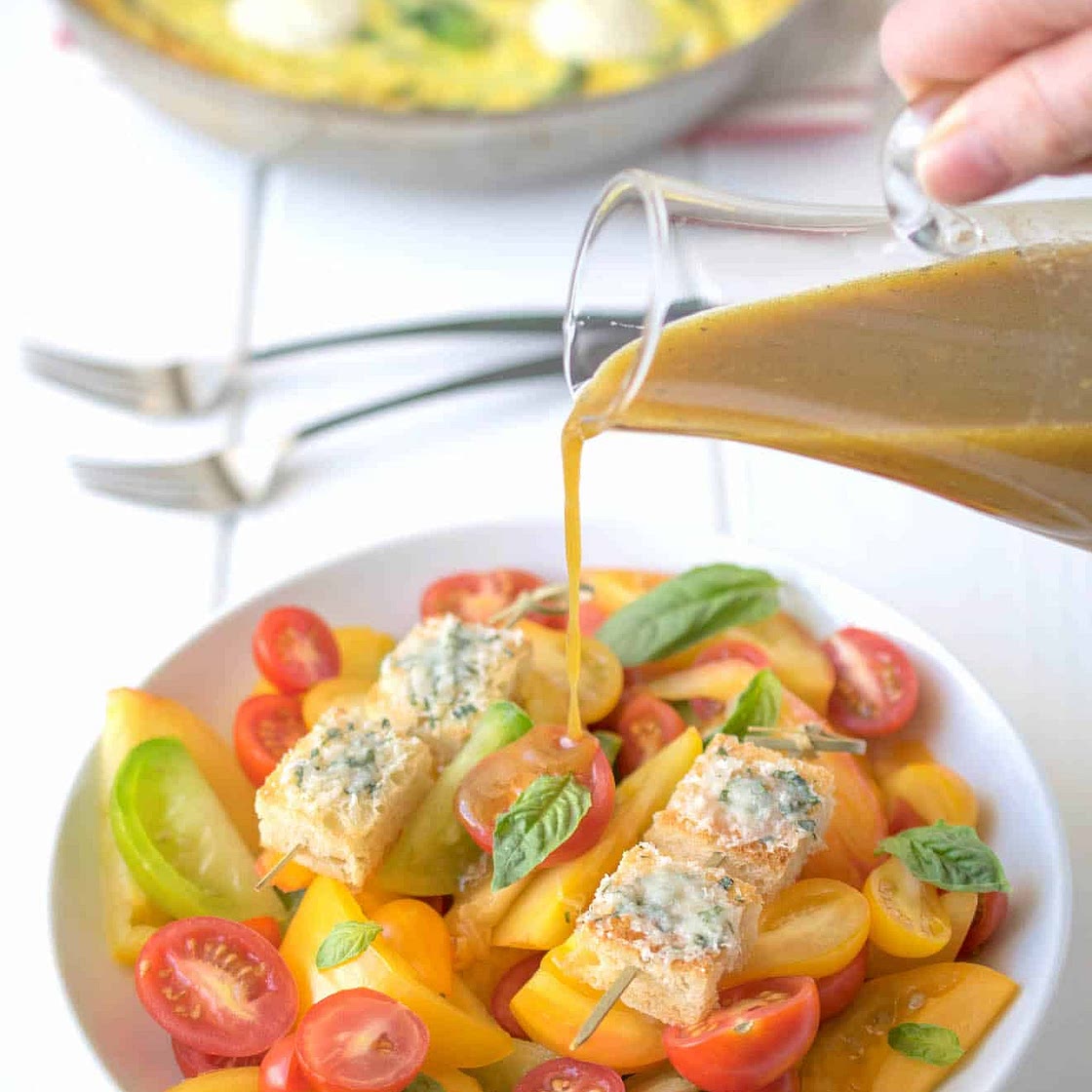 Heirloom Tomato Salad with Parmesan Basil Croutons