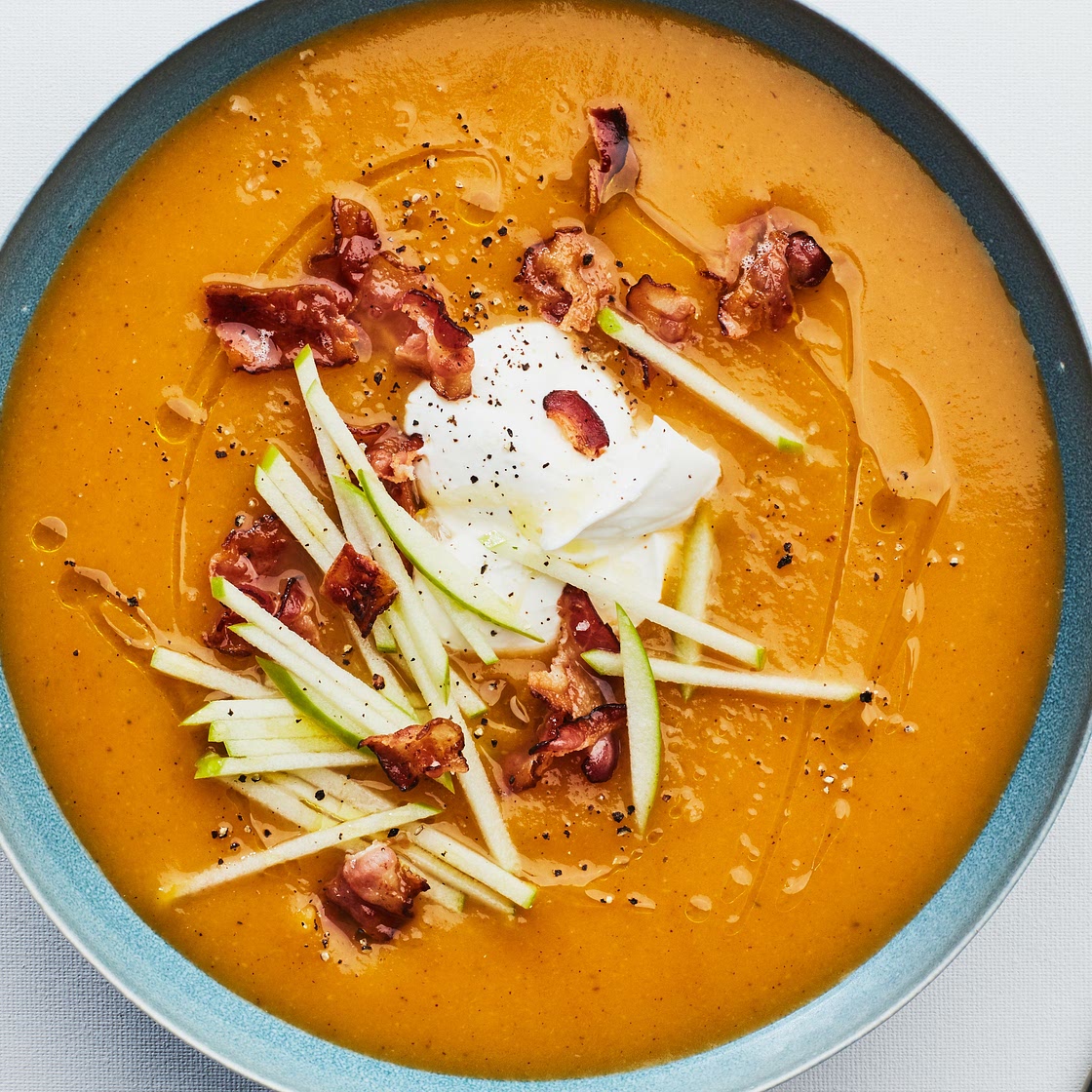 Butternut Squash Soup With Apples and Bacon