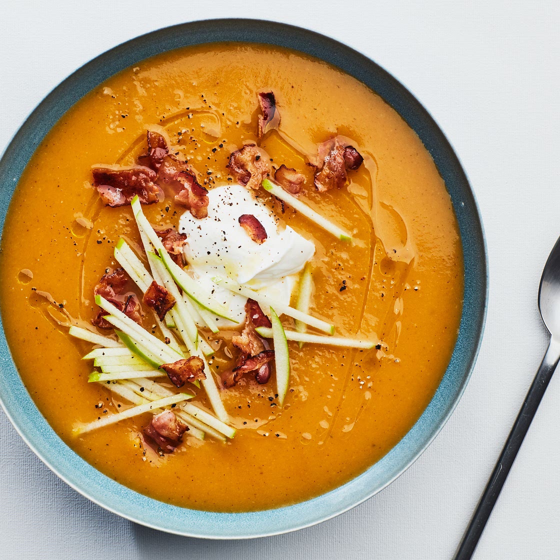 Butternut Squash Soup With Apples and Bacon