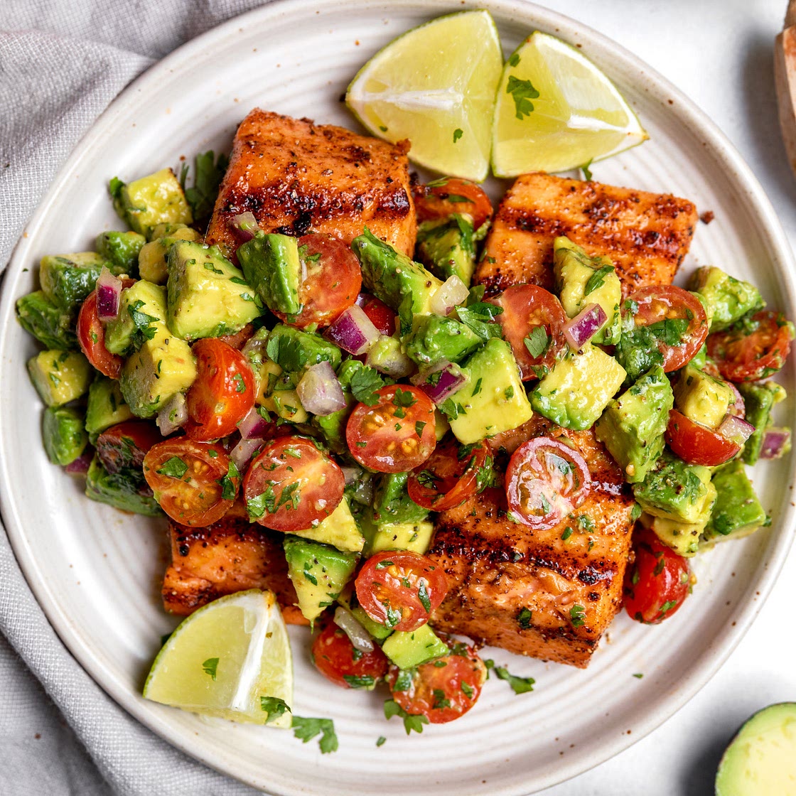 Grilled Salmon with Avocado Salsa (Healthy, Low-Carb, Paleo, Whole30)