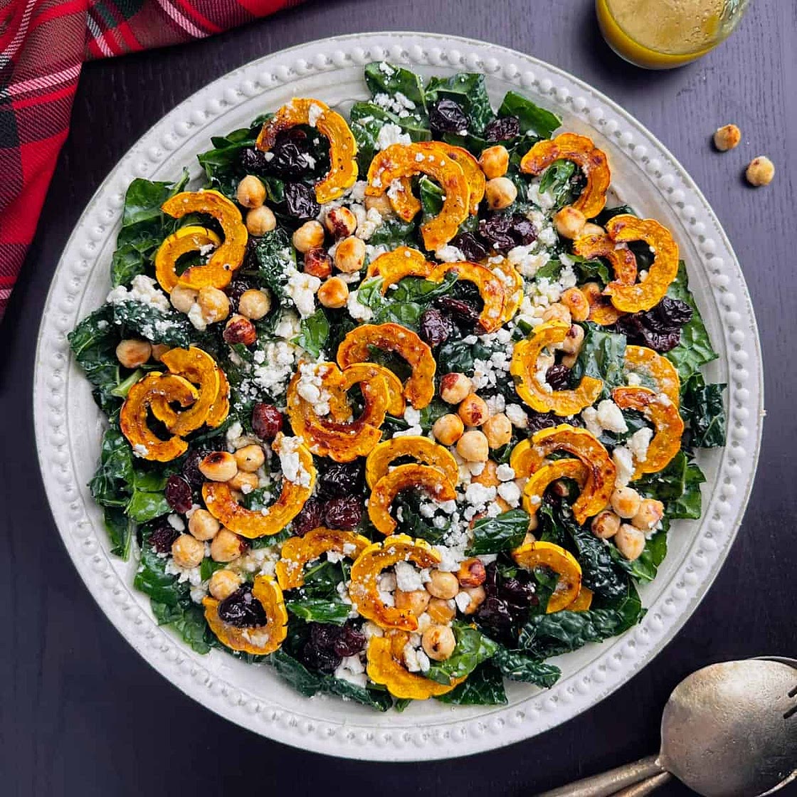 Fall Kale Salad with Delicata Squash and Goat Cheese