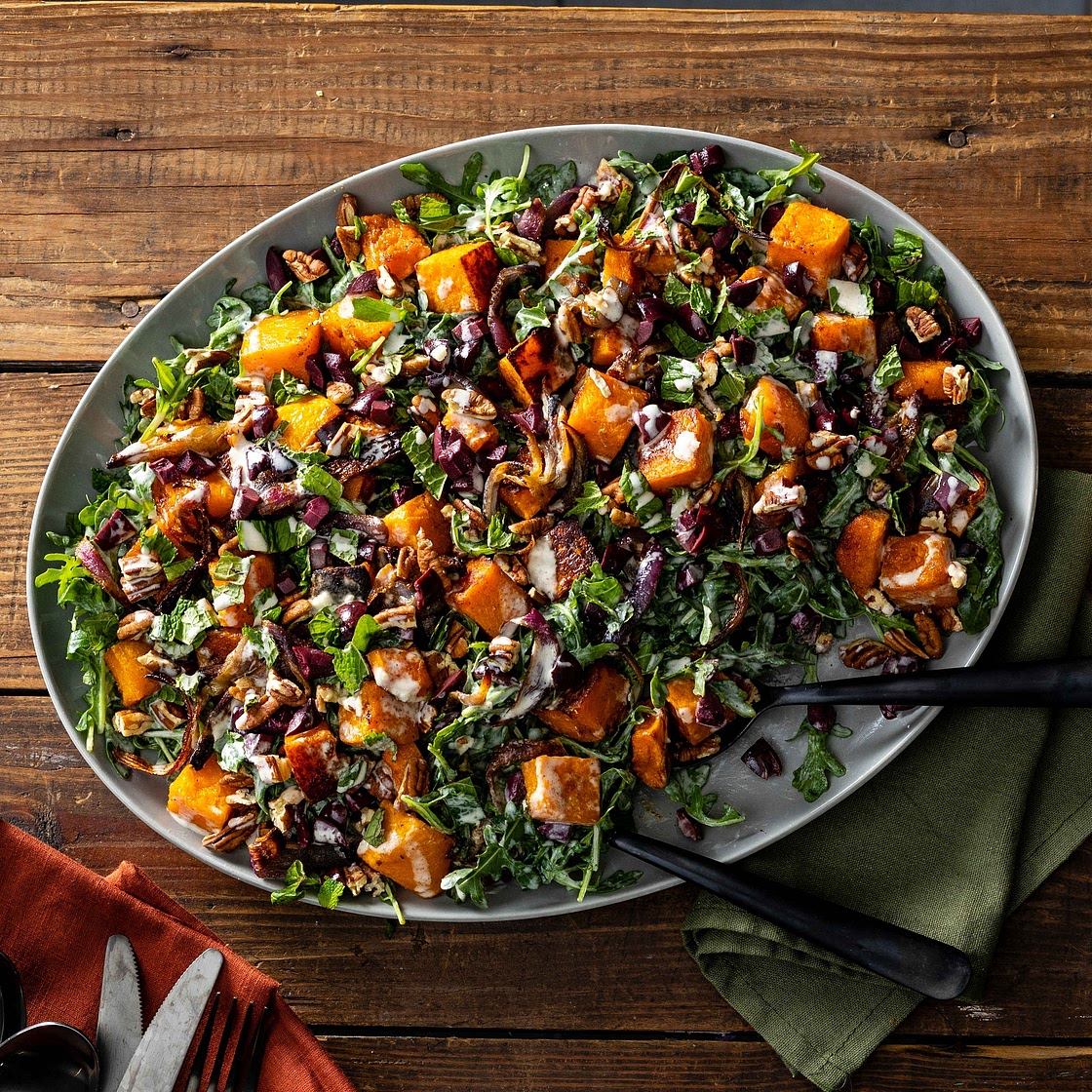 Roasted Butternut Squash Salad with Tahini Dressing