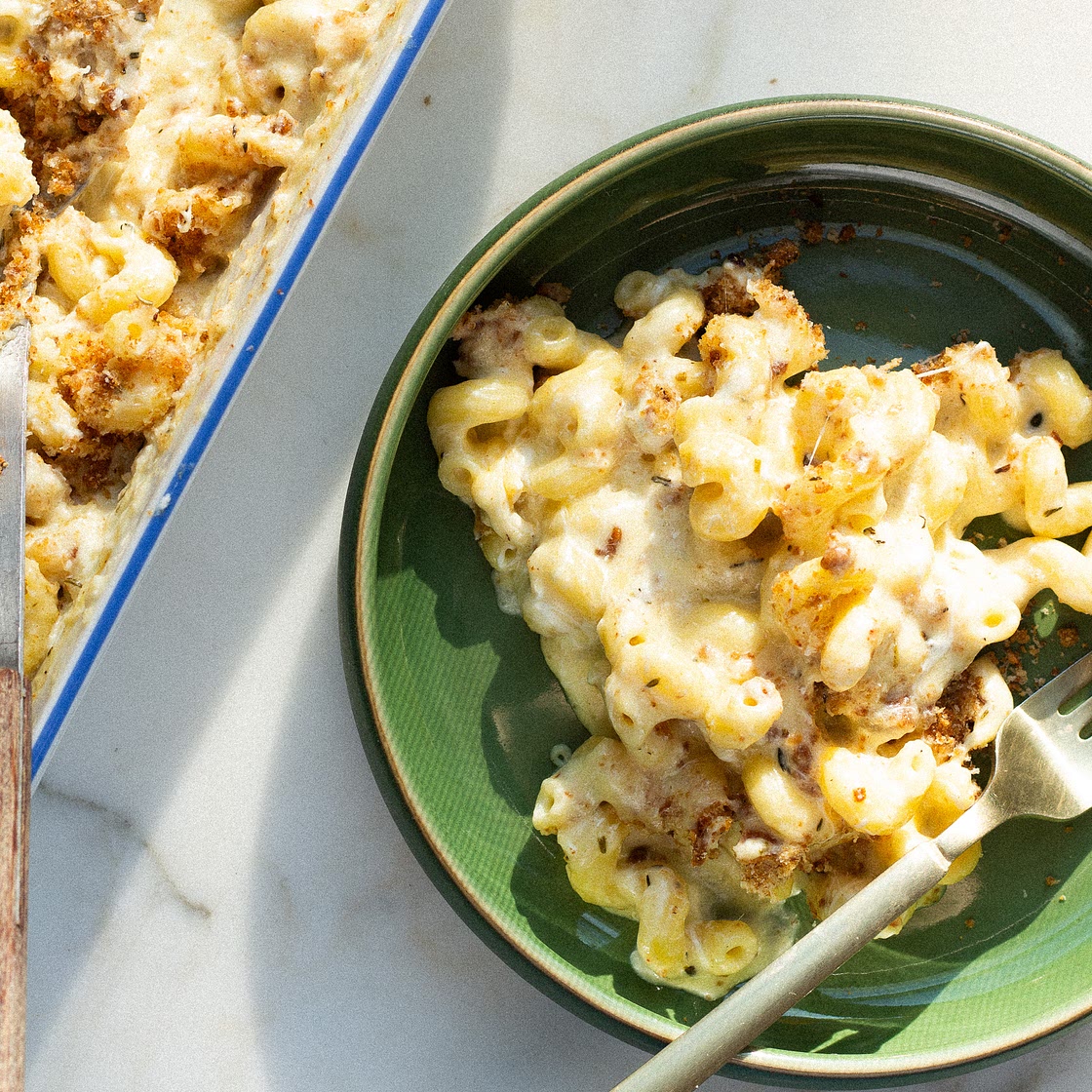 Four Cheese Macaroni and Cheese with Garlic Sage Breadcrumbs