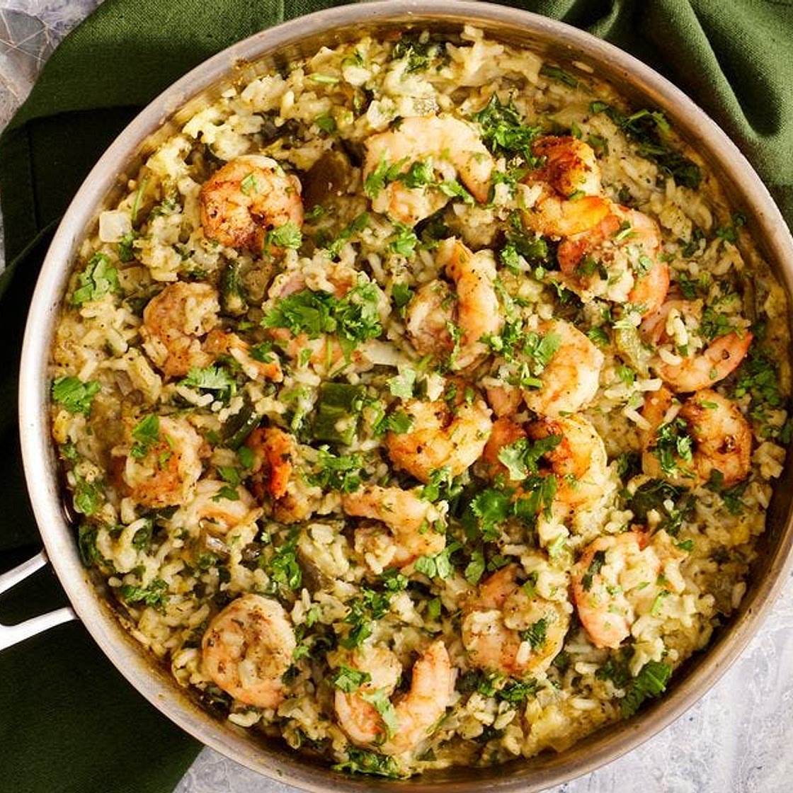 One-Pan Salsa Verde Shrimp & Rice