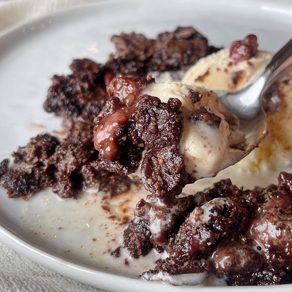 Easy Chocolate Strawberry Dump Cake Made with Clean Ingredients