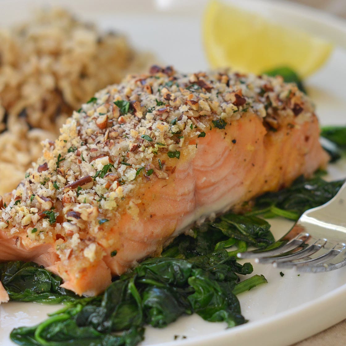 Baked Salmon with Honey Mustard & Pecan-Panko Crust