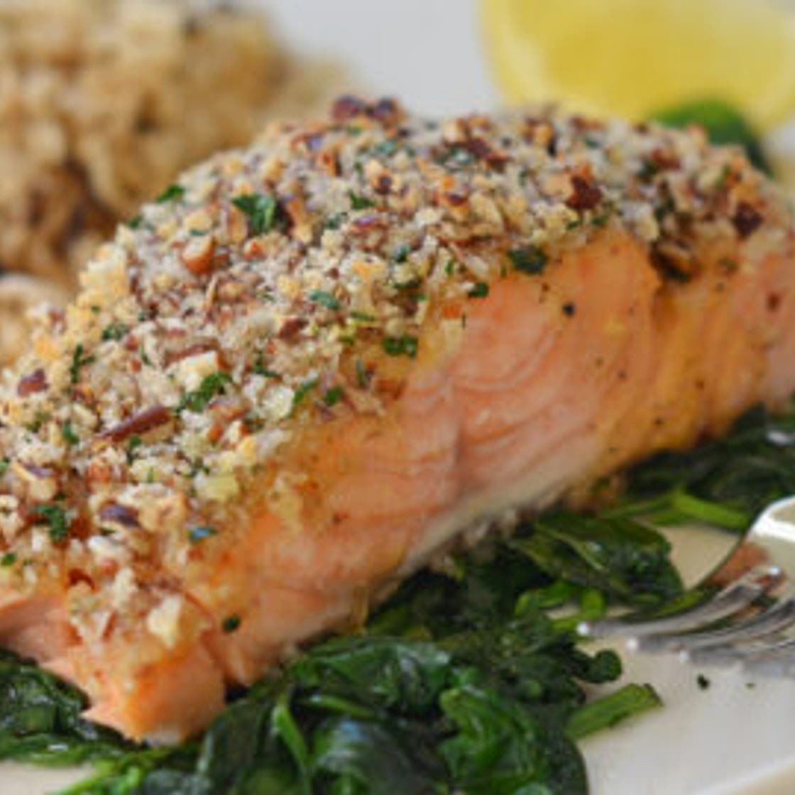 Baked Salmon with Honey Mustard & Pecan-Panko Crust