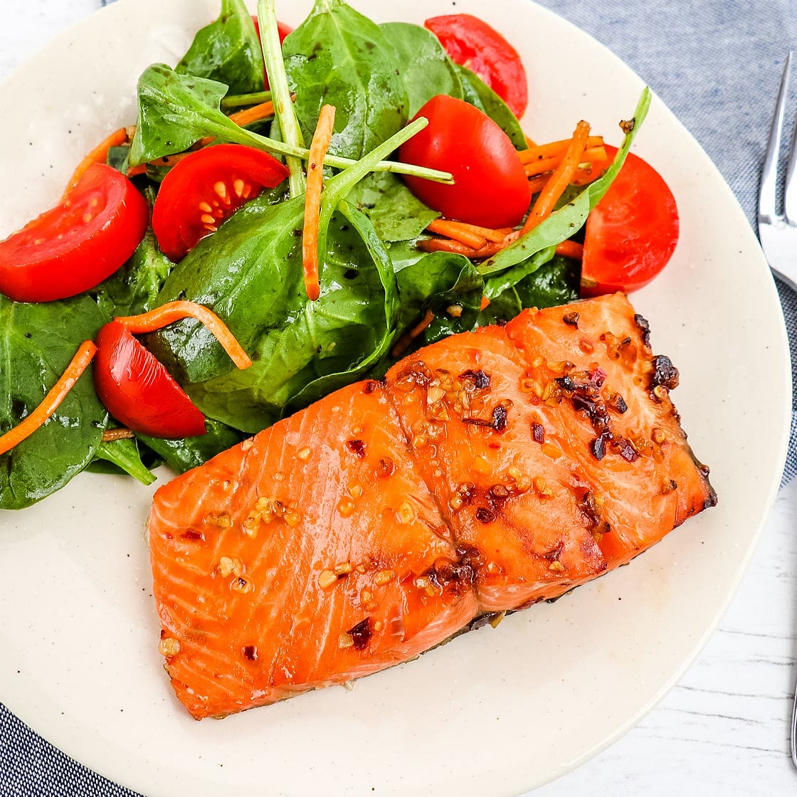 8 Minute Air Fryer Salmon with Maple Soy Glaze