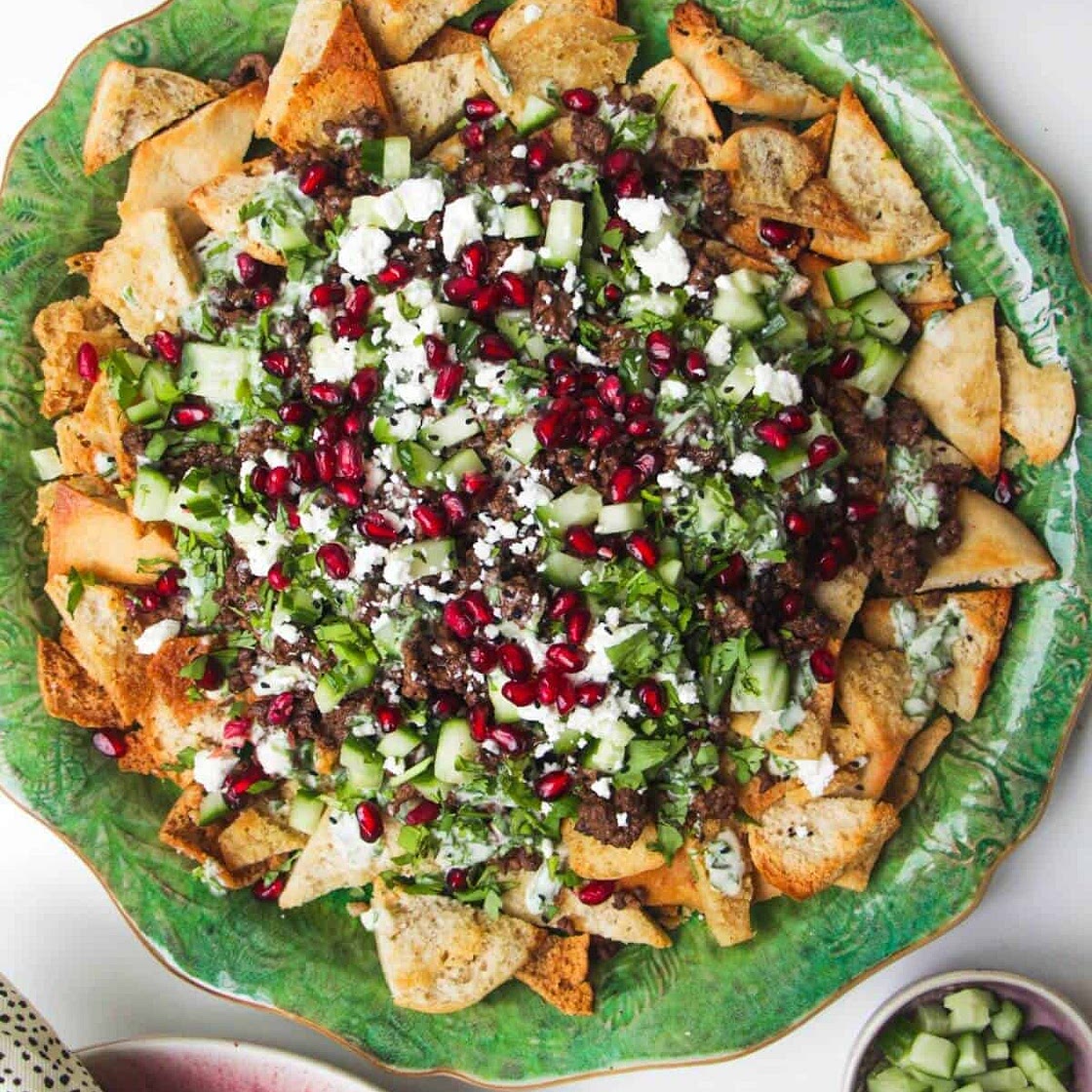 Sticky Beef Fatteh (Middle Eastern Style Nachos)
