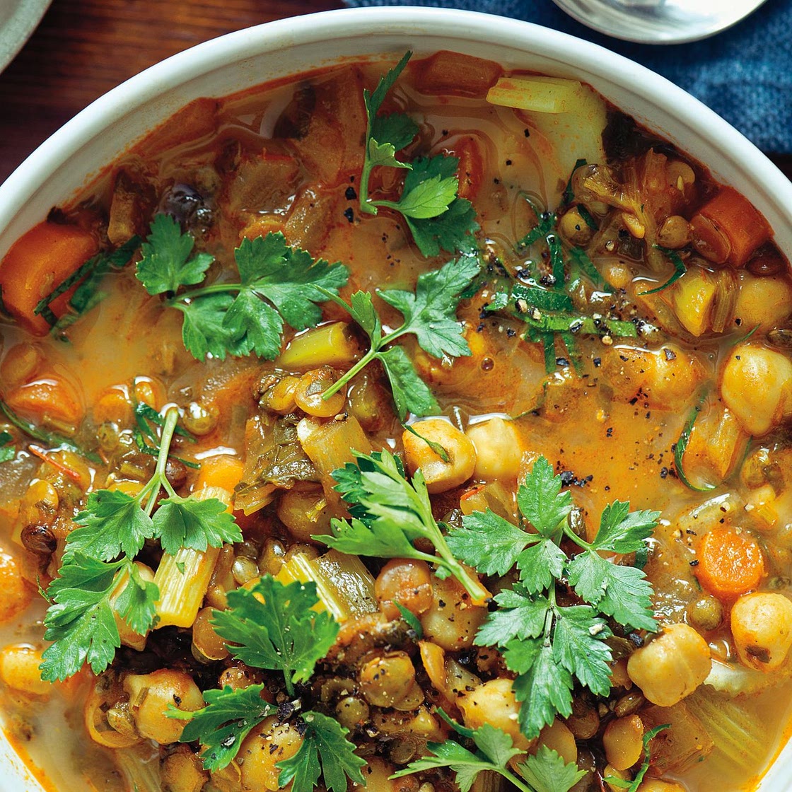 Spiced Moroccan Vegetable Soup with Chickpeas, Cilantro, and Lemon (Harira)