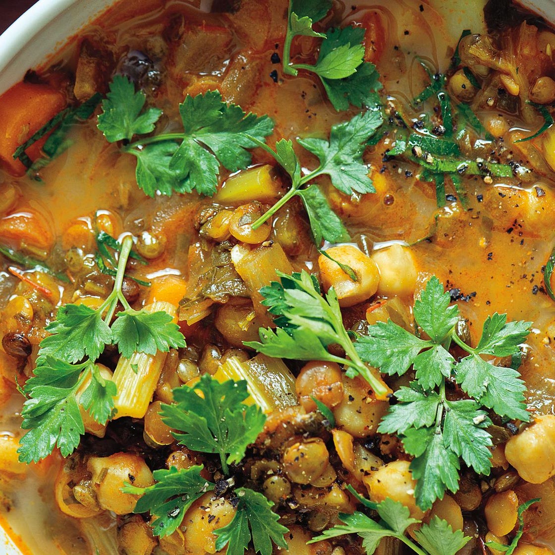 Spiced Moroccan Vegetable Soup with Chickpeas, Cilantro, and Lemon (Harira)