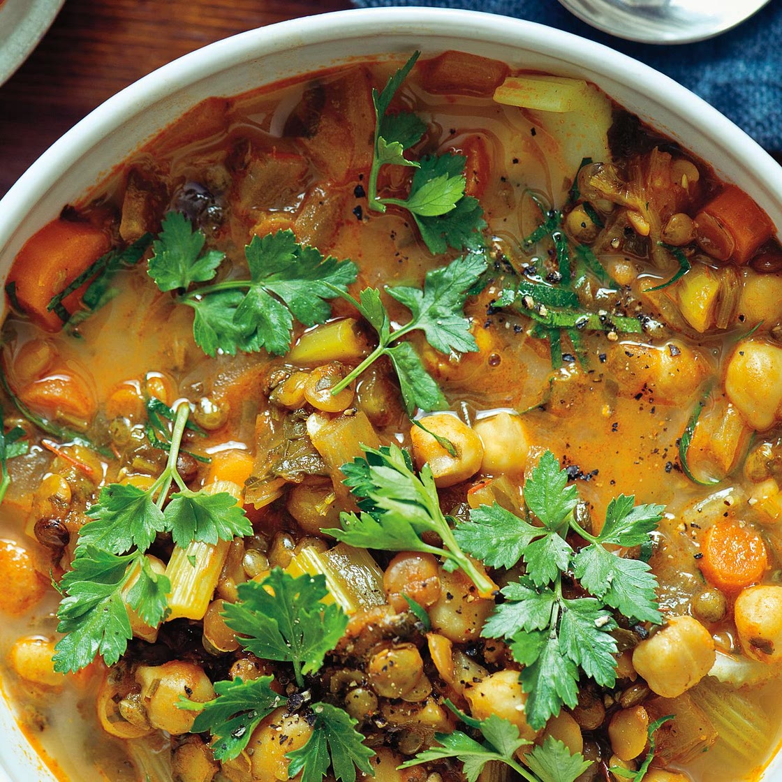Spiced Moroccan Vegetable Soup with Chickpeas, Cilantro, and Lemon (Harira)