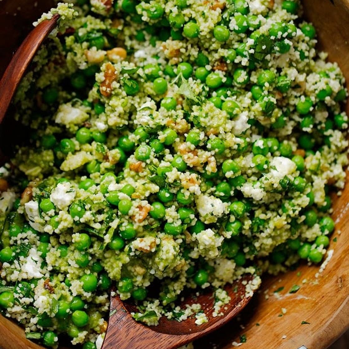 Spring Pea Feta Couscous Salad with Basil Vinaigrette
