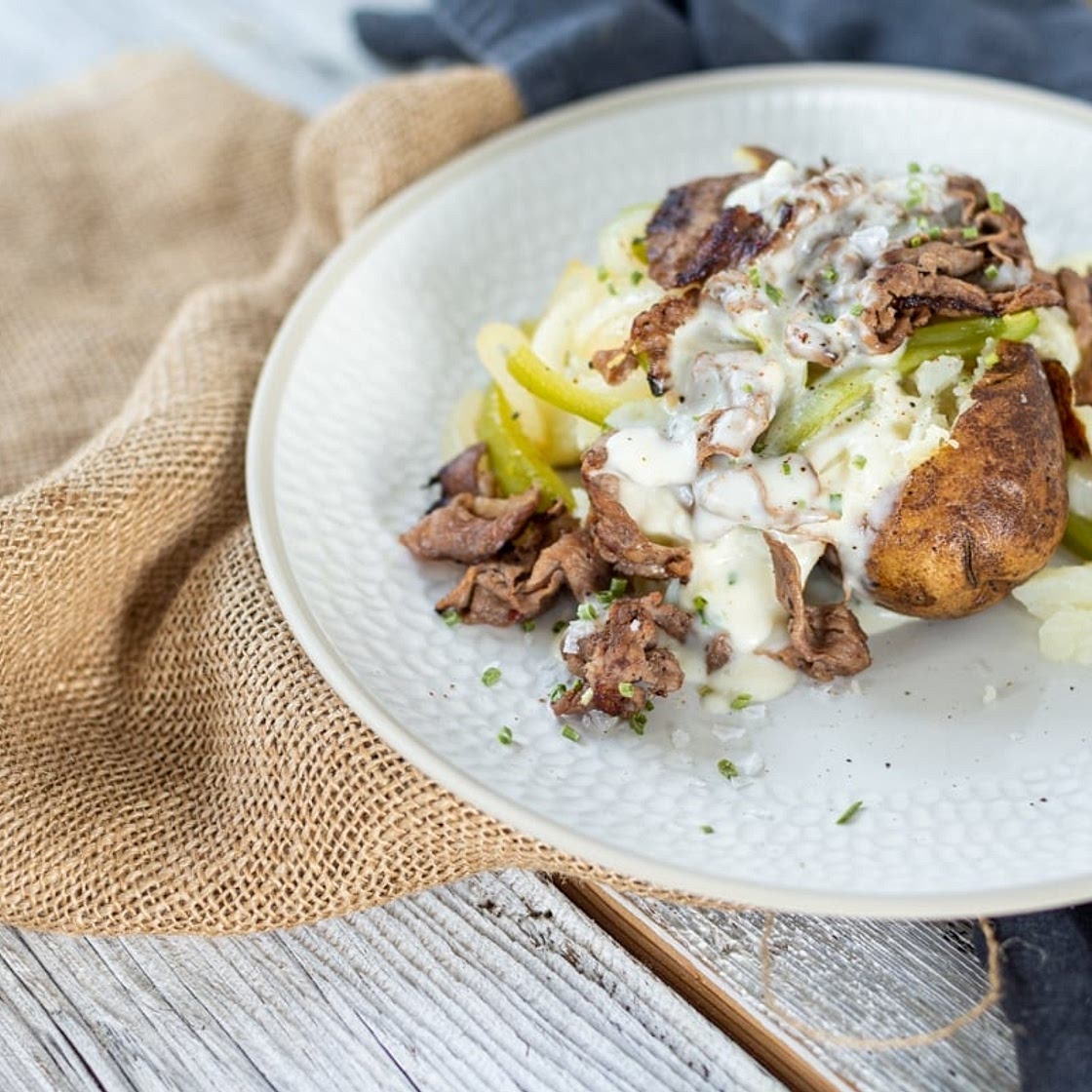 Philly Cheesesteak Baked Potatoes Recipe