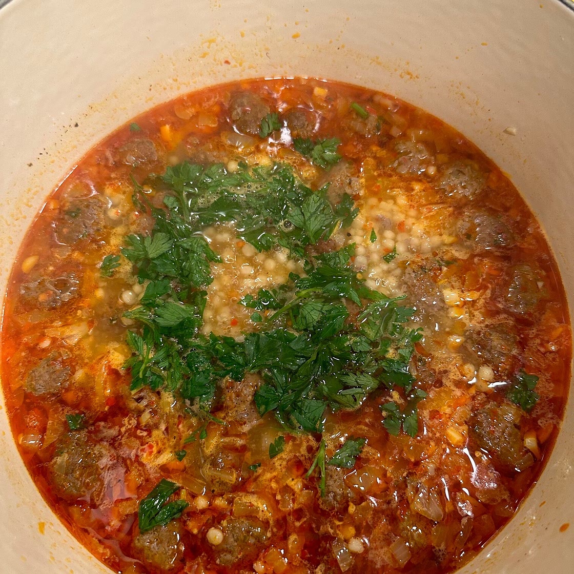 Moroccan Meatball and Couscous Soup
