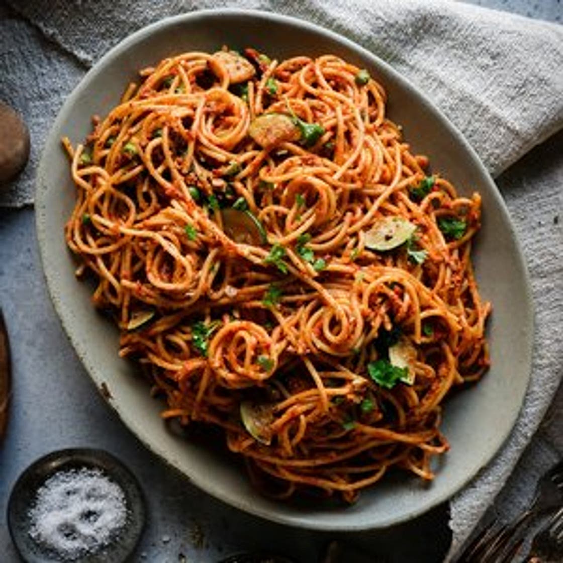 Grilled Red Pepper Pesto Pasta