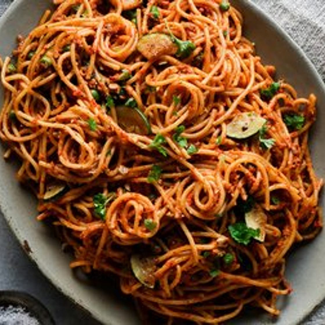 Grilled Red Pepper Pesto Pasta