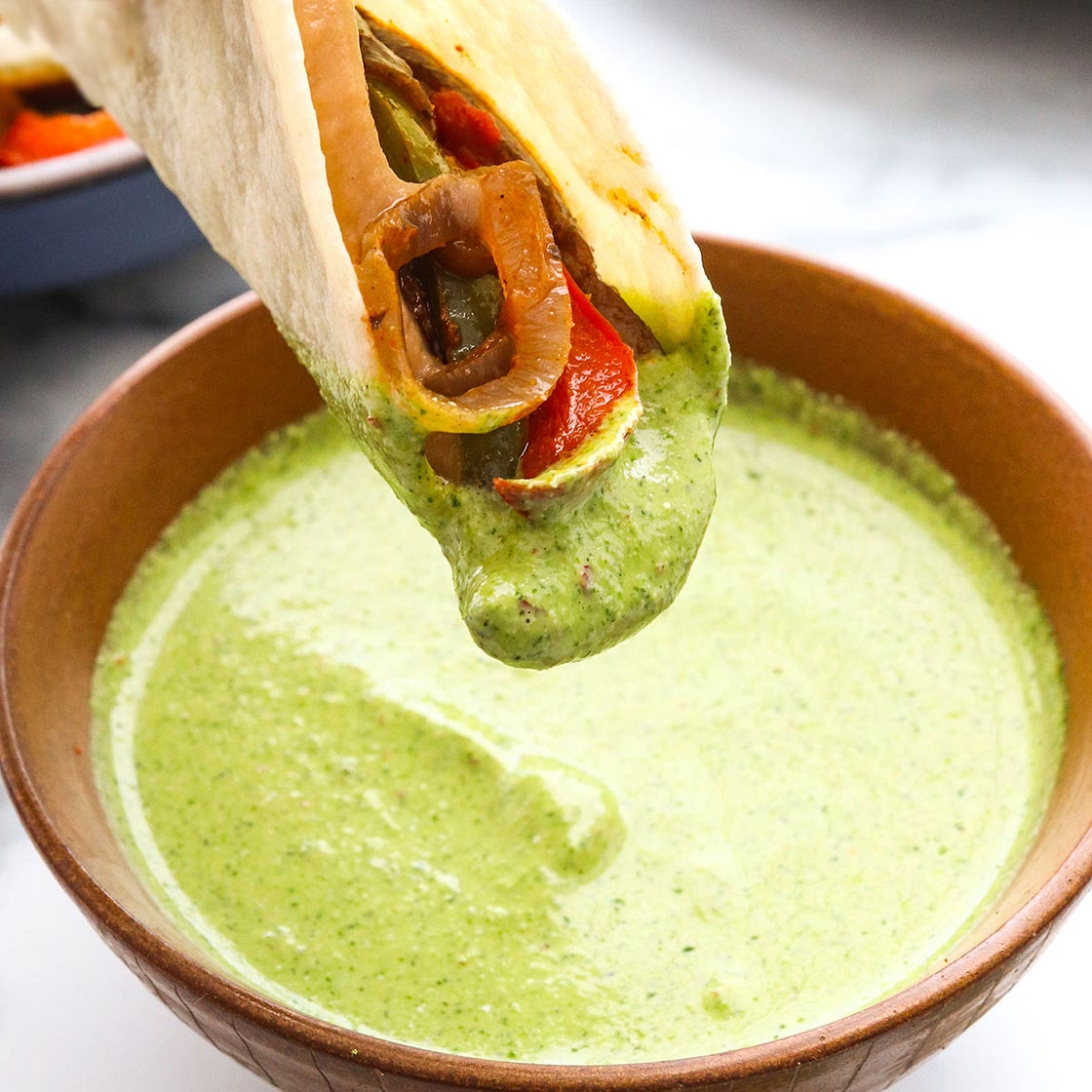 Vegan Fajitas with Creamy Cilantro Sauce