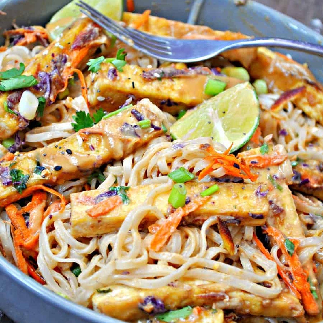 Vegan Orange Peanut Tofu Satay Noodle Salad