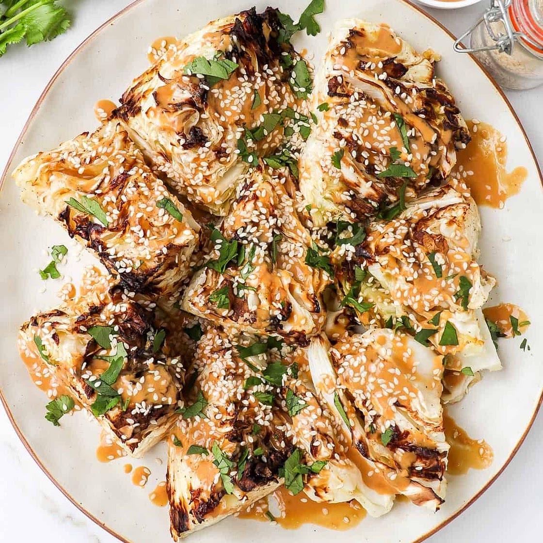 Air Fryer Cabbage with Peanut Sauce