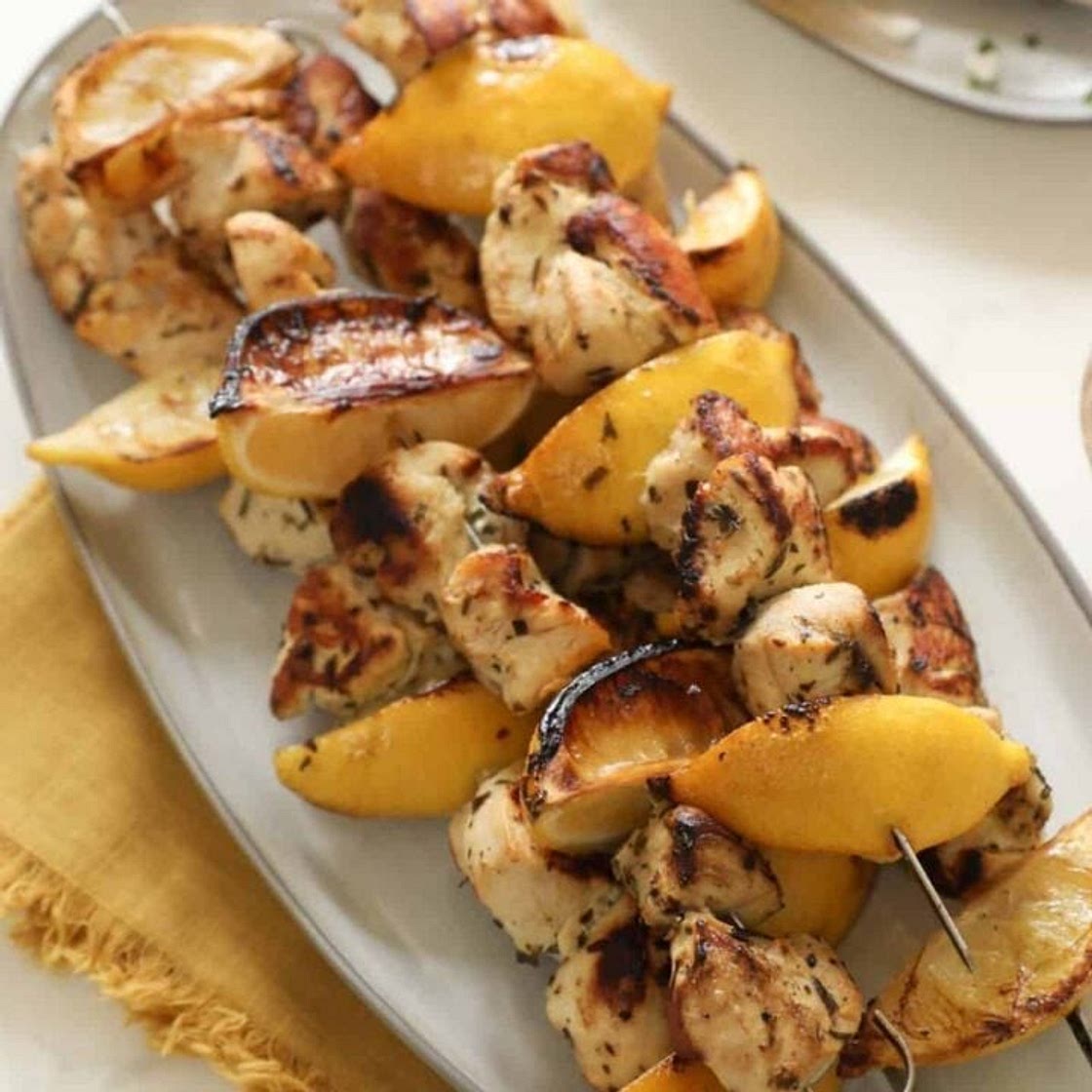 Grilled Chicken Brochettes with Zucchini Salad