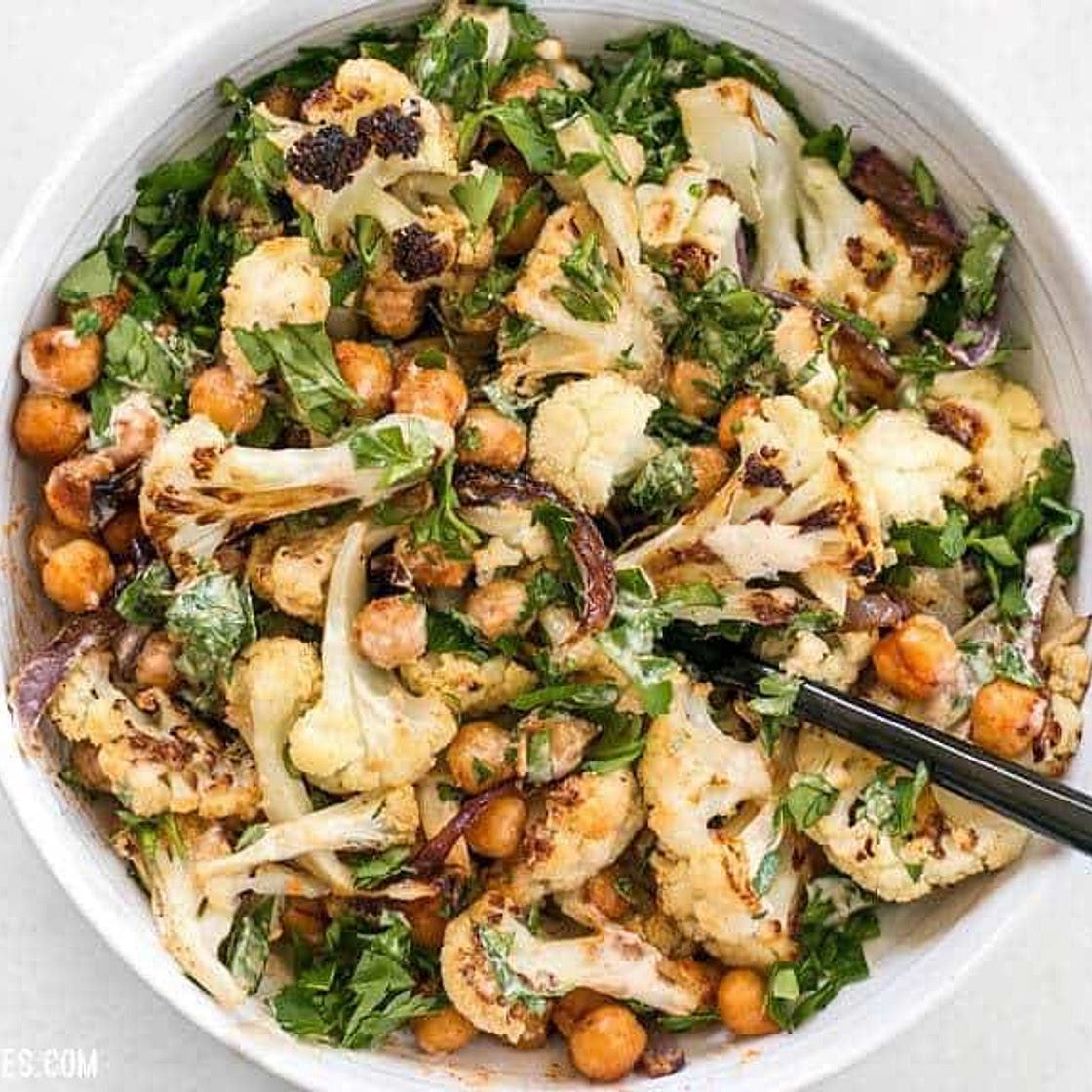 Roasted Cauliflower Salad with Lemon Tahini Dressing