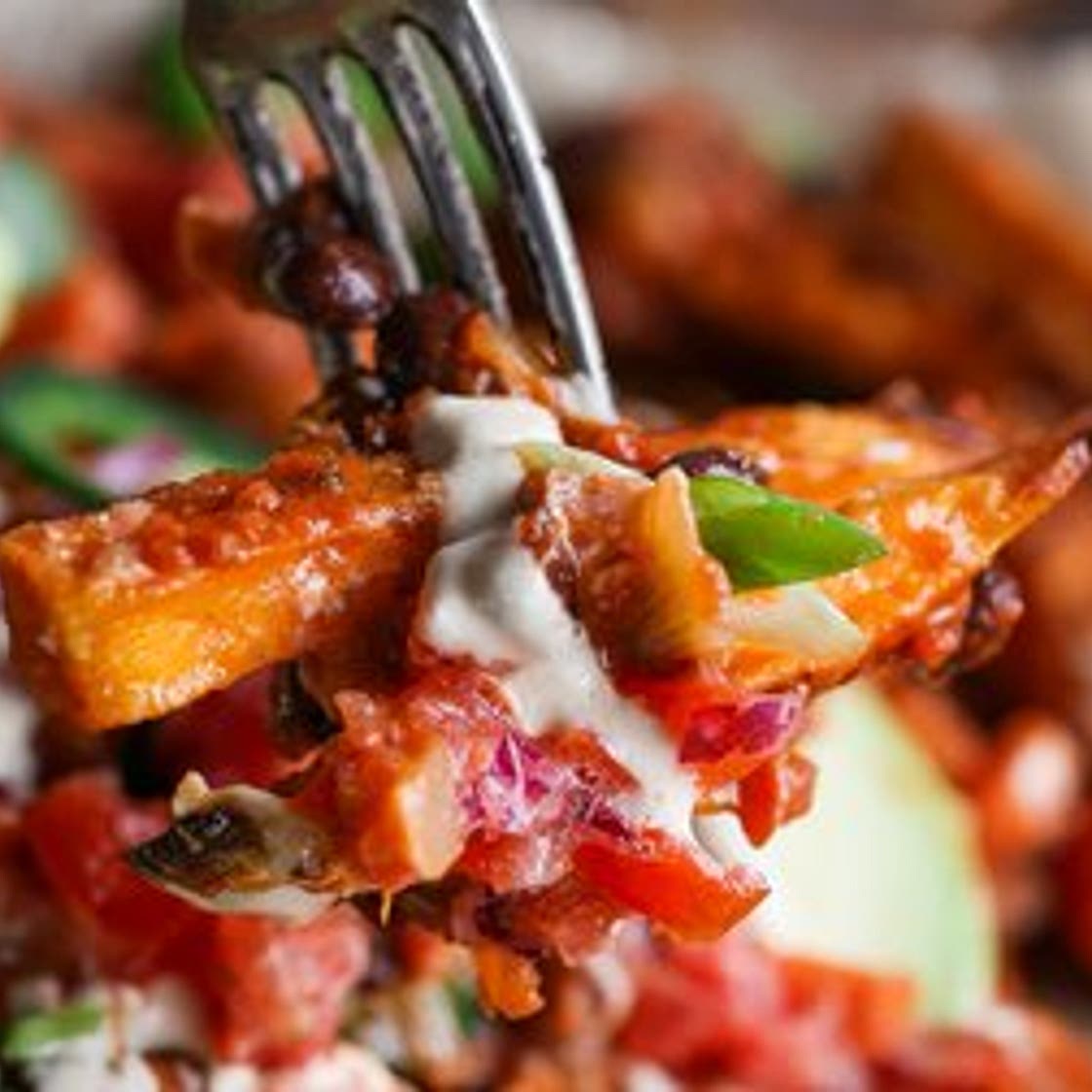 Loaded Chili Sweet Potato Fries