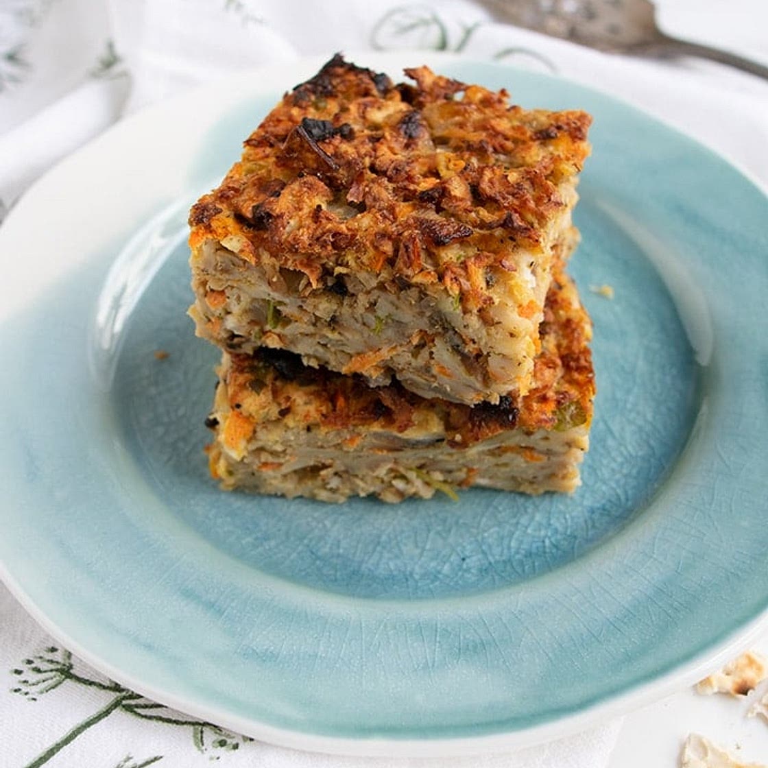 Savory Matzo Farfel Kugel